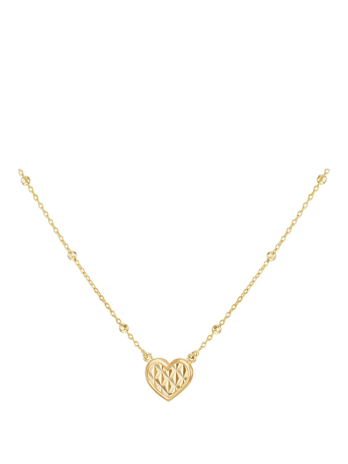 The Love Collection 9ct Yellow Gold Shimmer Heart Adjustable Trace and Ball Necklace 41cm/16'-46cm/18'