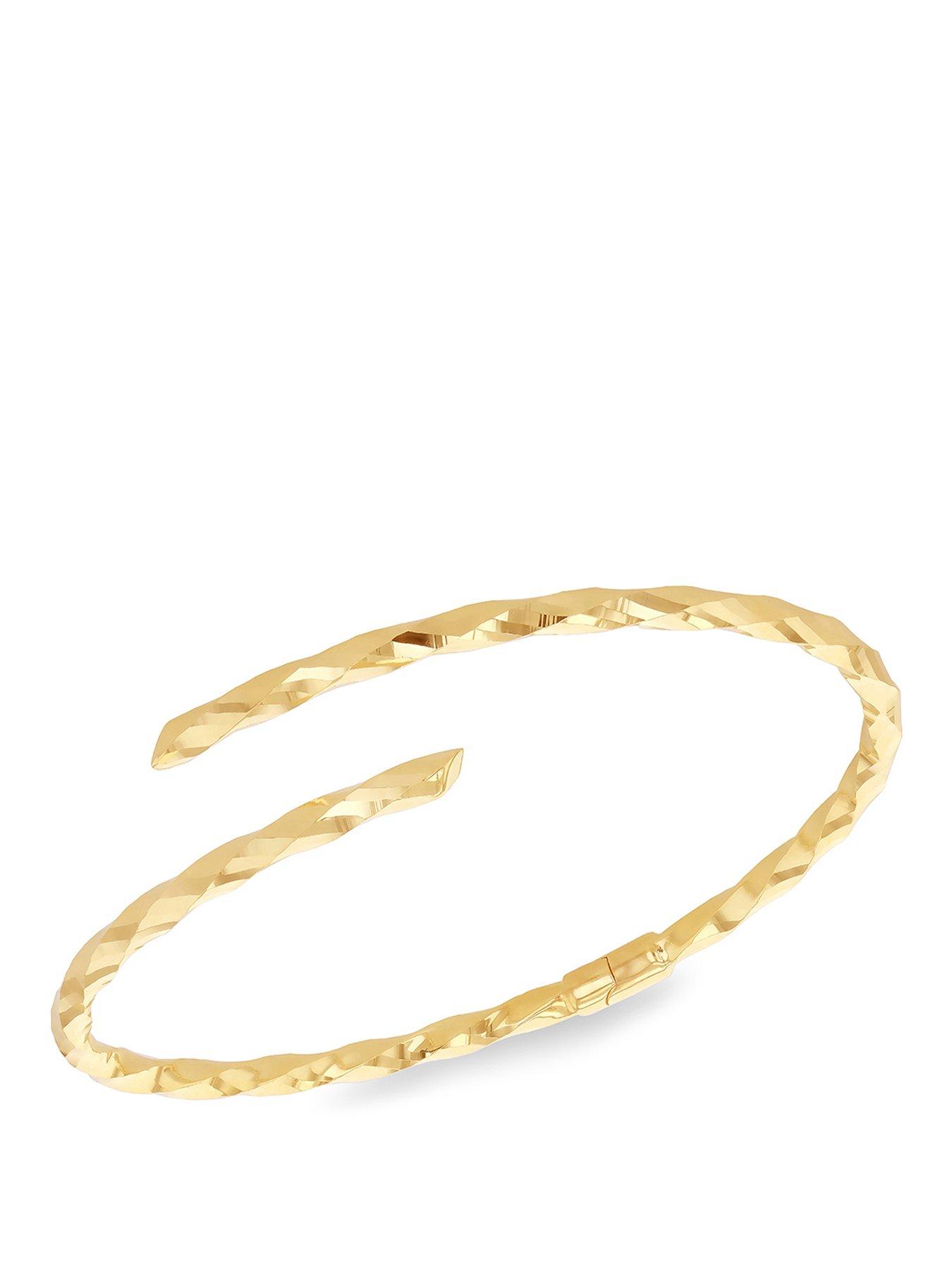 the-love-collection-9ct-yellow-gold-twisted-tube-crossover-hinged-banglefront