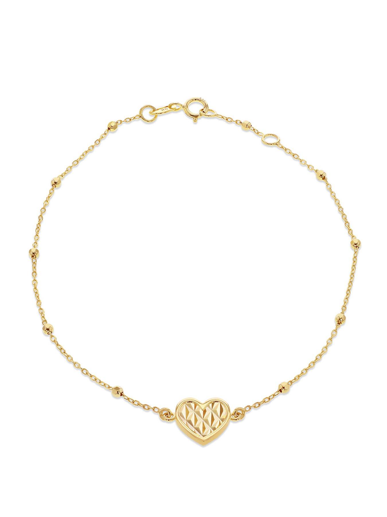 Image 1 of 5 of The Love Collection 9ct Yellow Gold Shimmer Heart Adjustable Trace and Ball Bracelet 18cm/7'-19cm/7.5'
