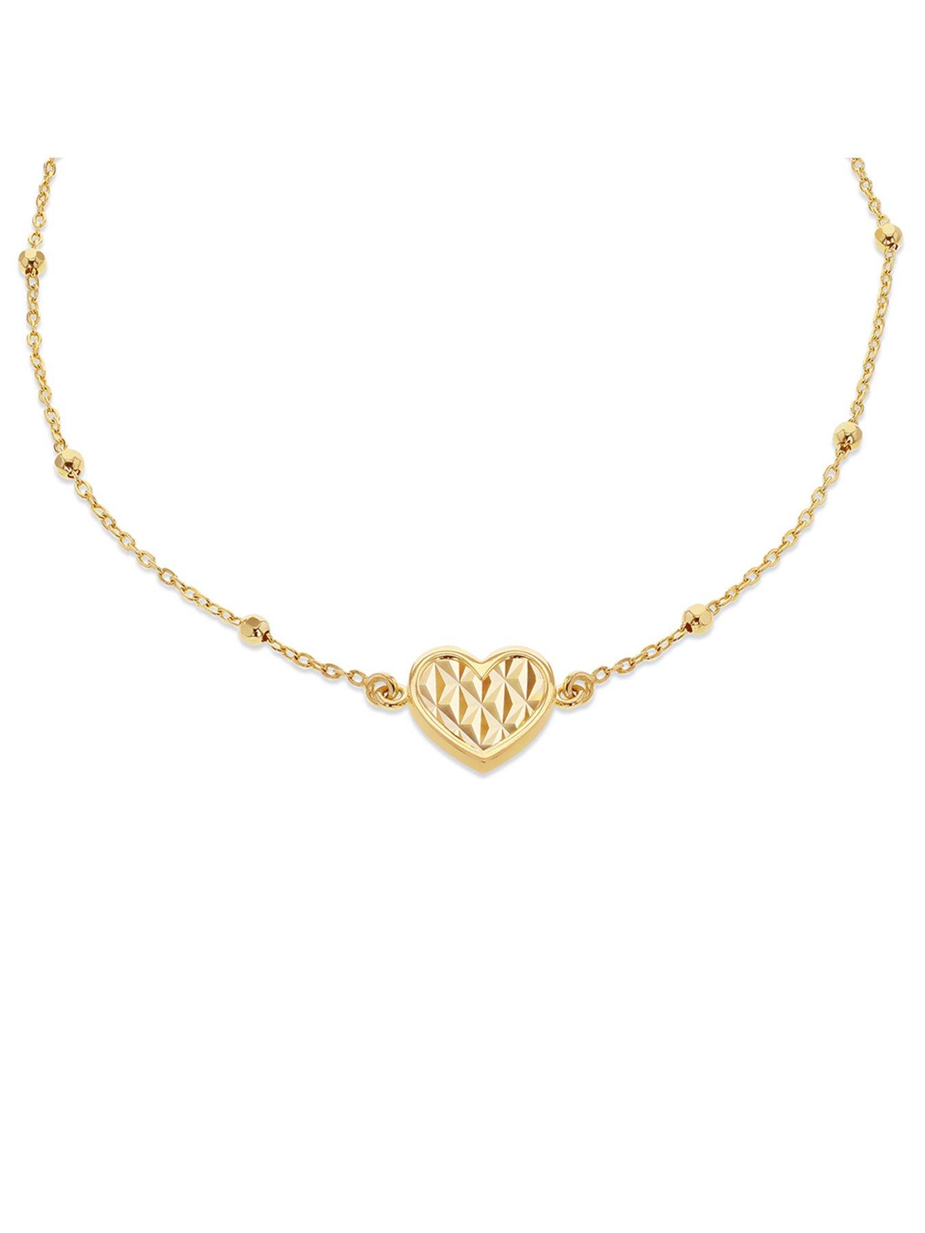 Image 2 of 5 of The Love Collection 9ct Yellow Gold Shimmer Heart Adjustable Trace and Ball Bracelet 18cm/7'-19cm/7.5'