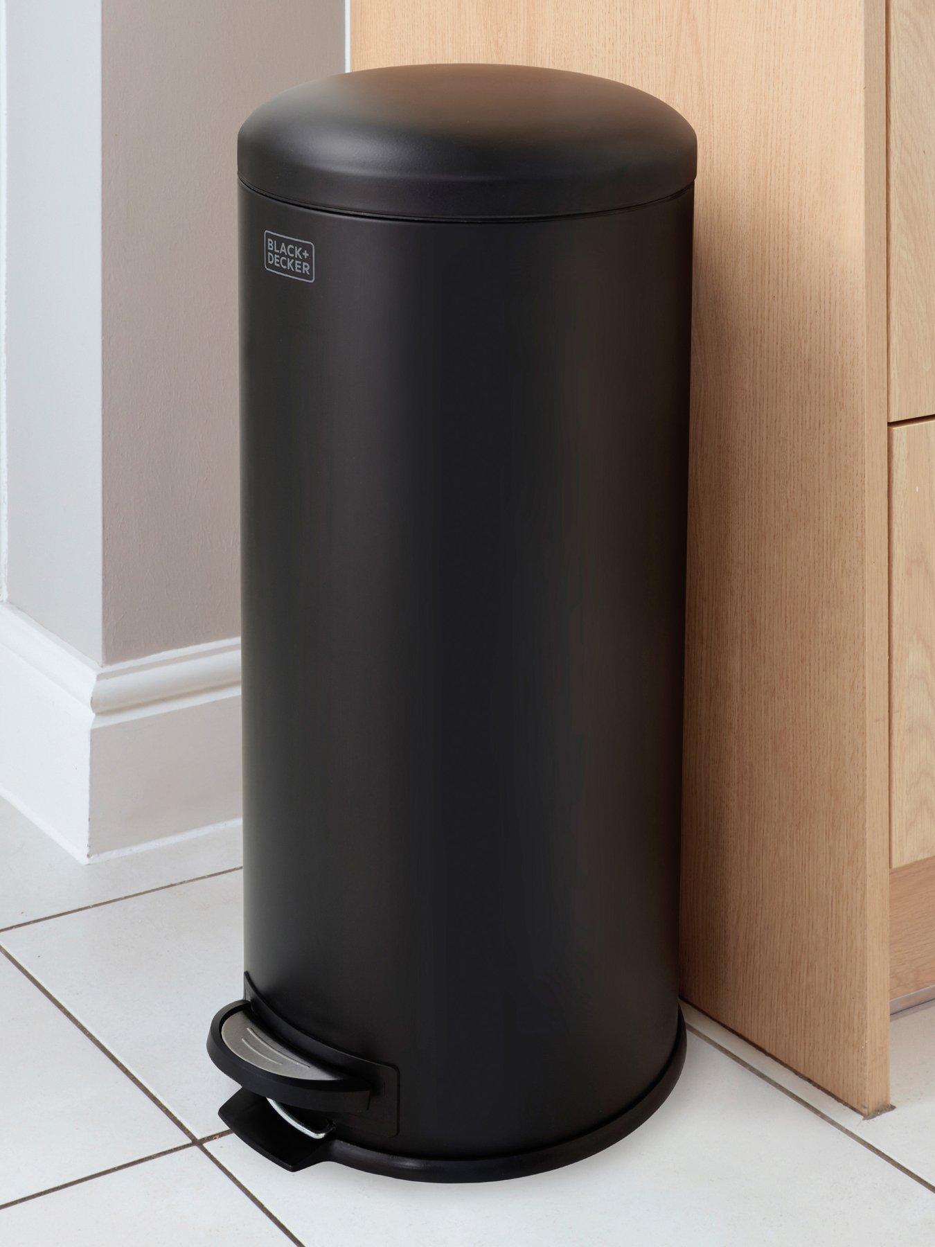 black-decker-bd-30l-dome-lid-pedal-bin-matt-blackfront
