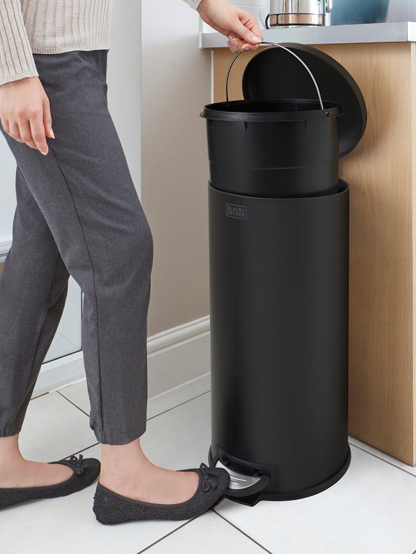 black-decker-bd-30l-dome-lid-pedal-bin-matt-blackback