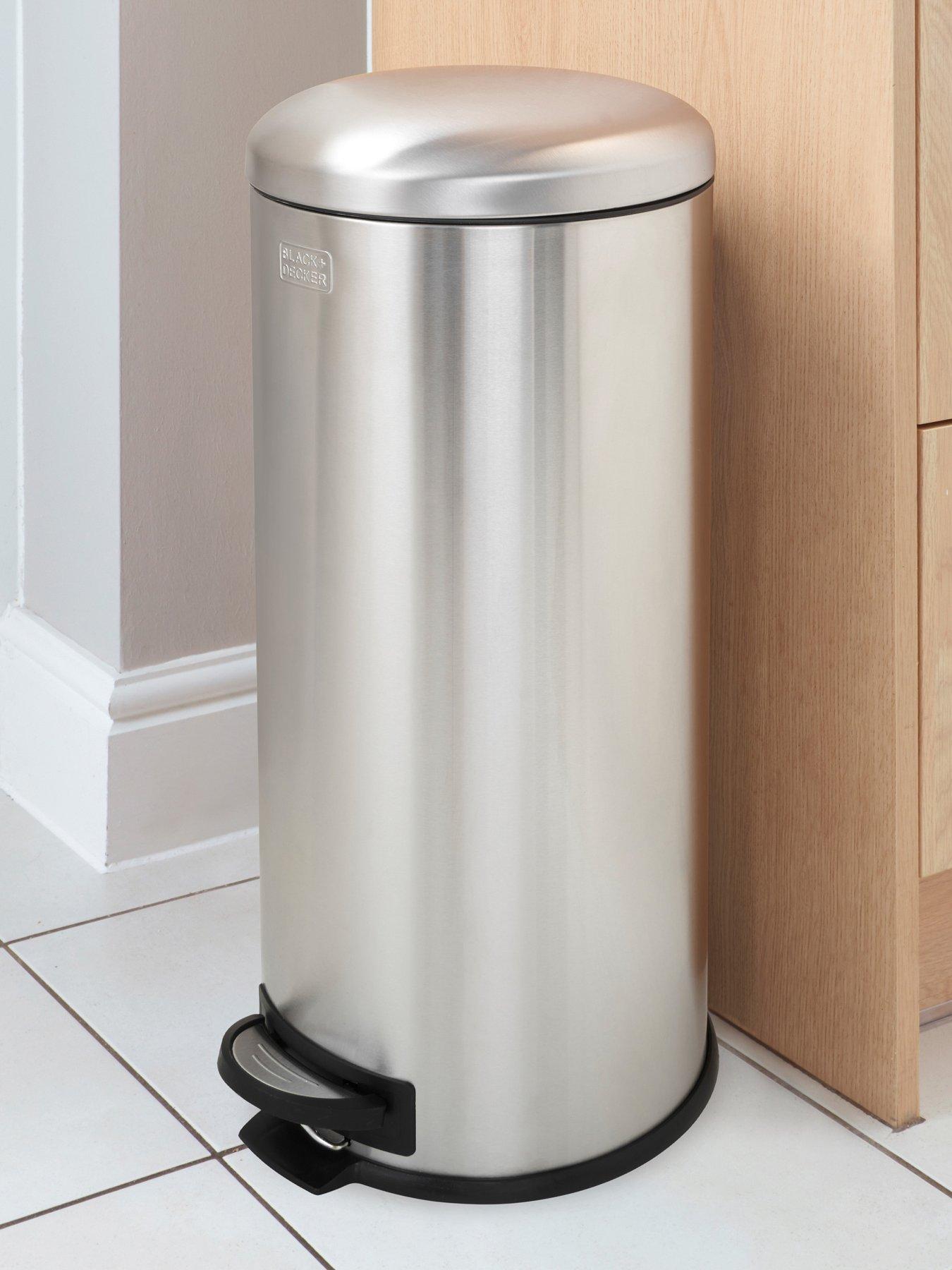 black-decker-bd-30l-dome-lid-pedal-bin-stainless-steelfront
