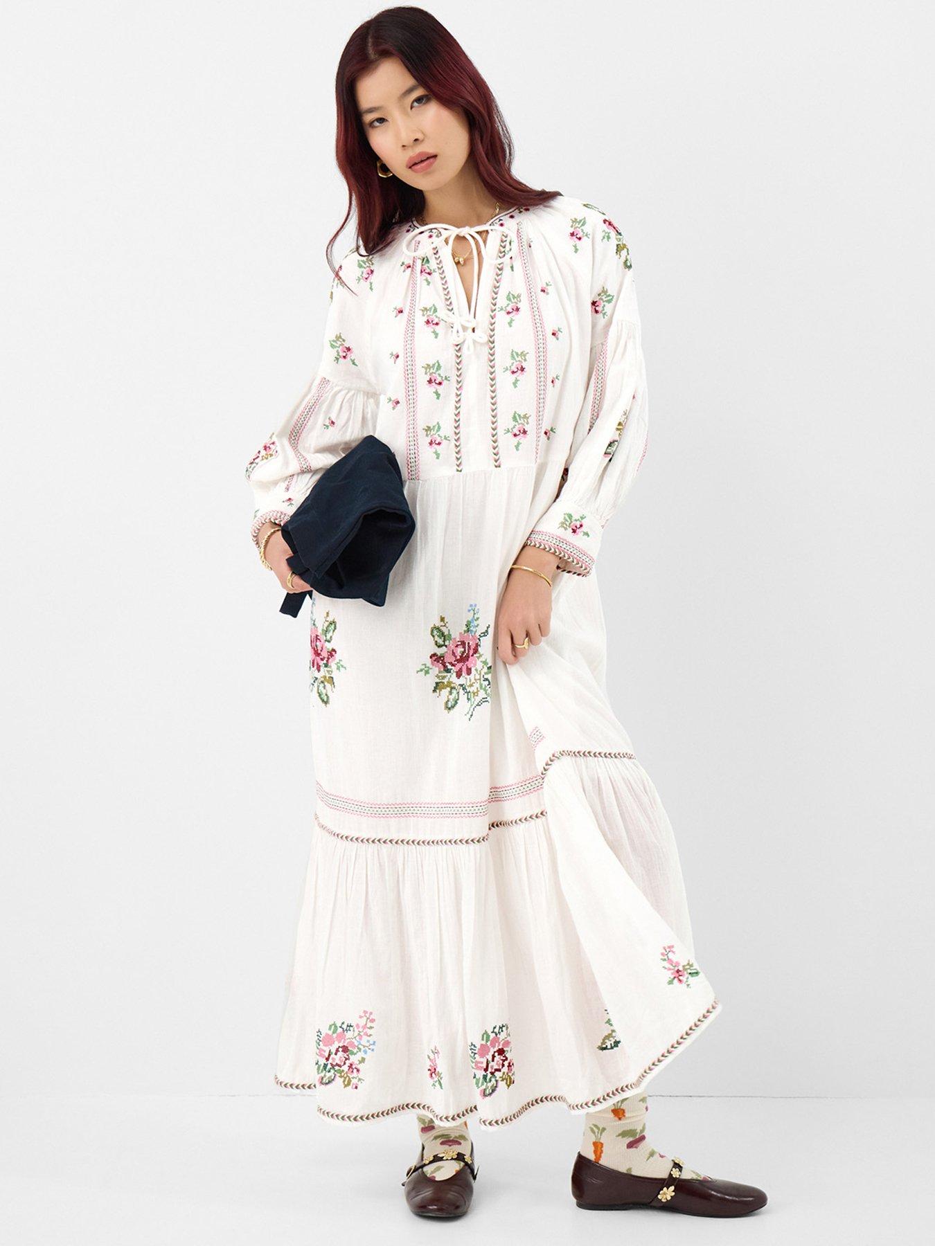 Image 1 of 4 of Accessorize Floral Embroidered Maxi Dress