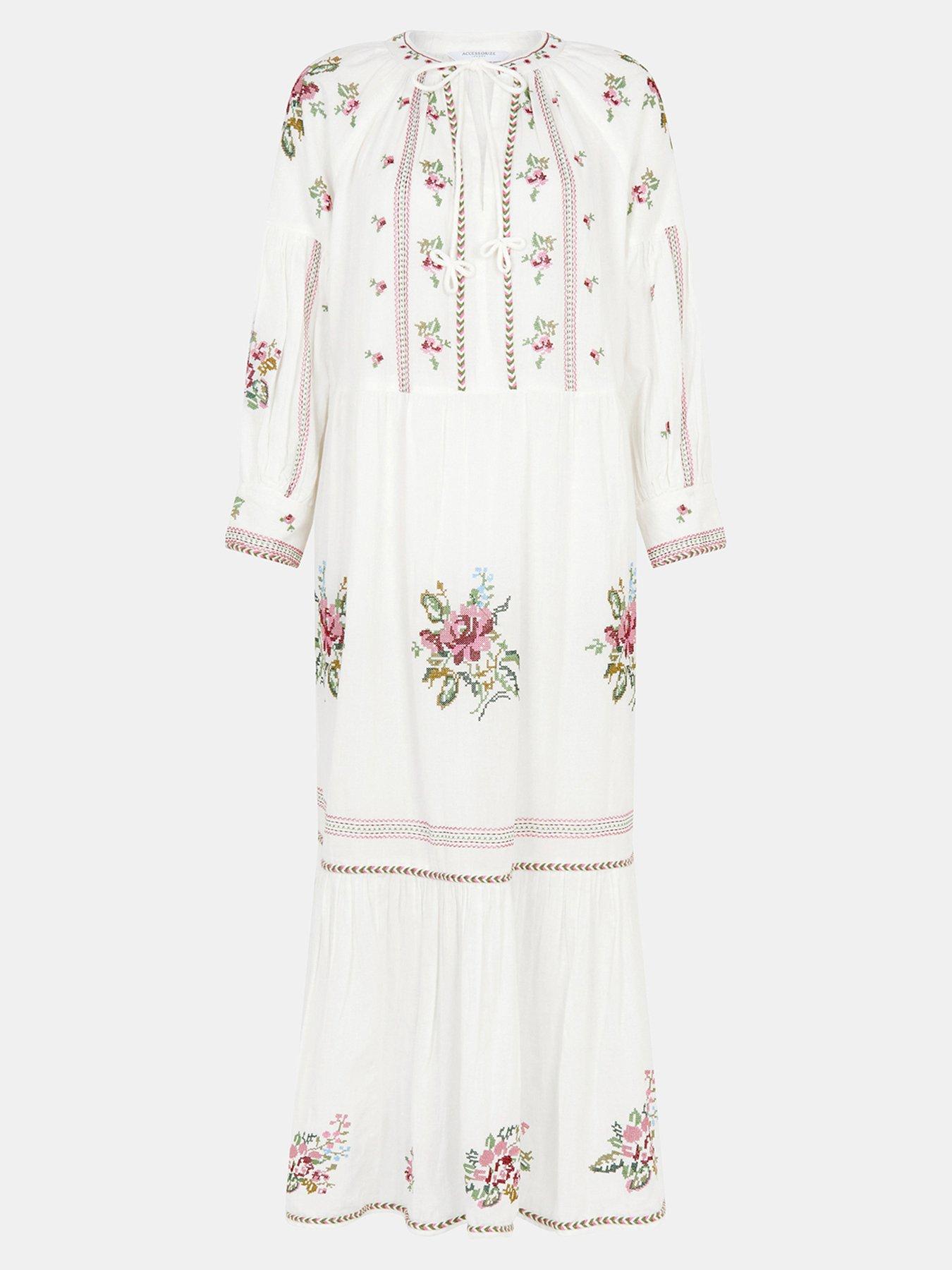 Image 4 of 4 of Accessorize Floral Embroidered Maxi Dress