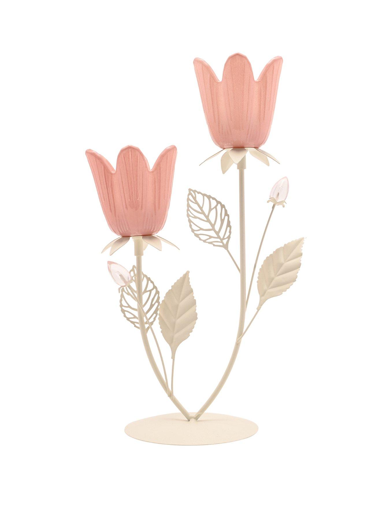Hestia Hestia Pink  &  Cream Floral Double Candle Holder