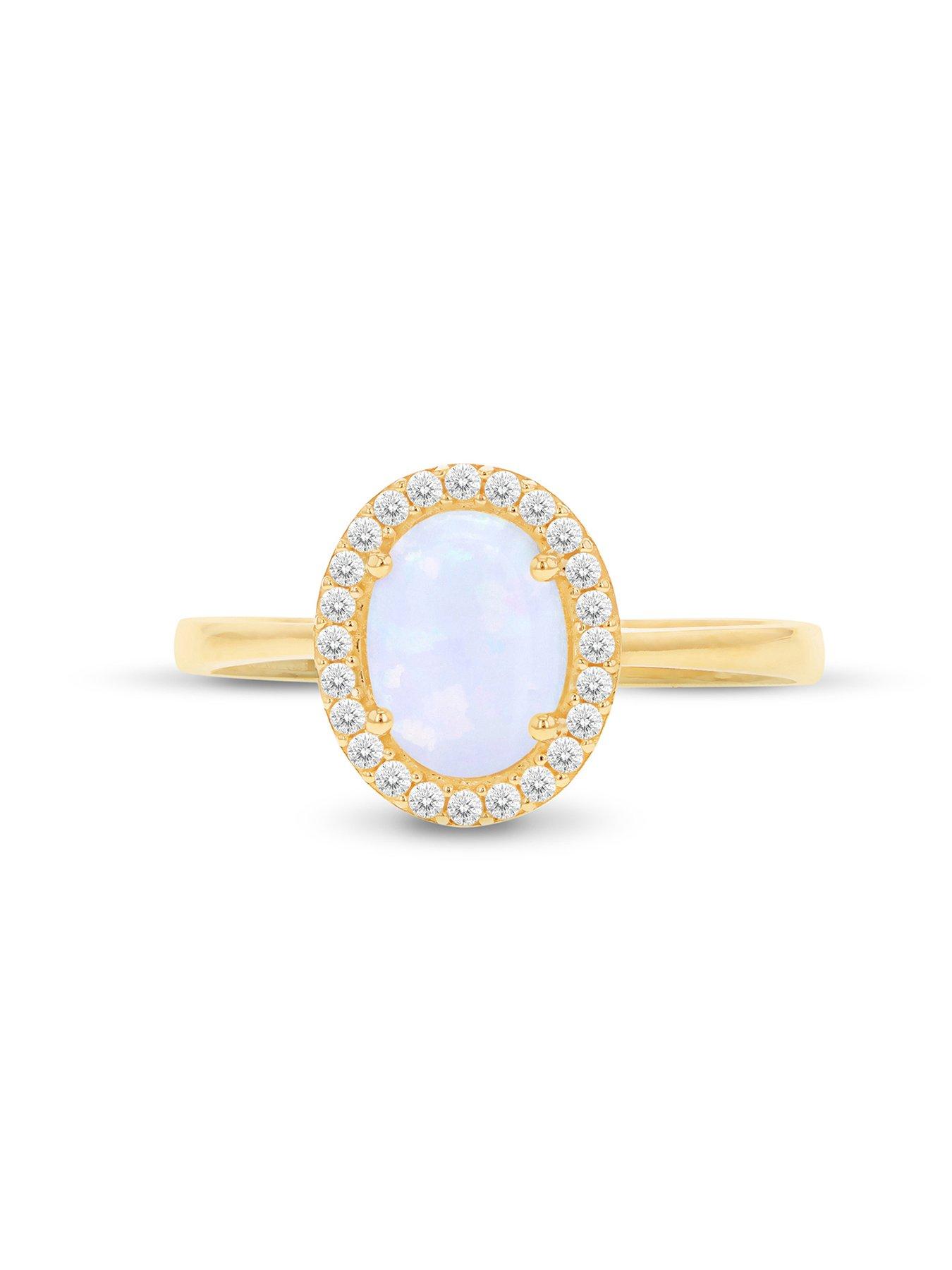 Image 2 of 5 of The Love Collection 9ct Yellow Gold CZ and Oval Synthetic Opal Halo Ring