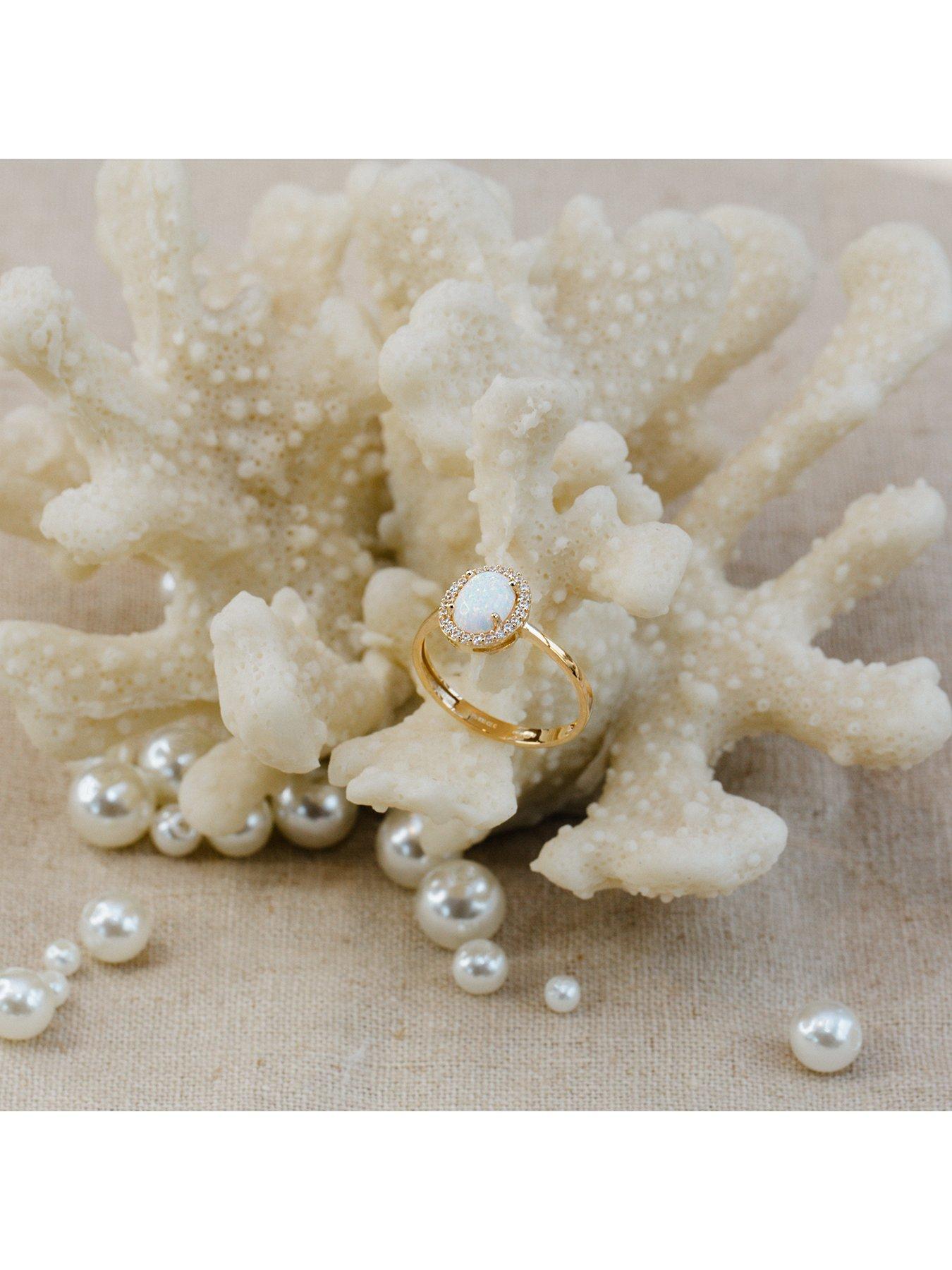 Image 4 of 5 of The Love Collection 9ct Yellow Gold CZ and Oval Synthetic Opal Halo Ring