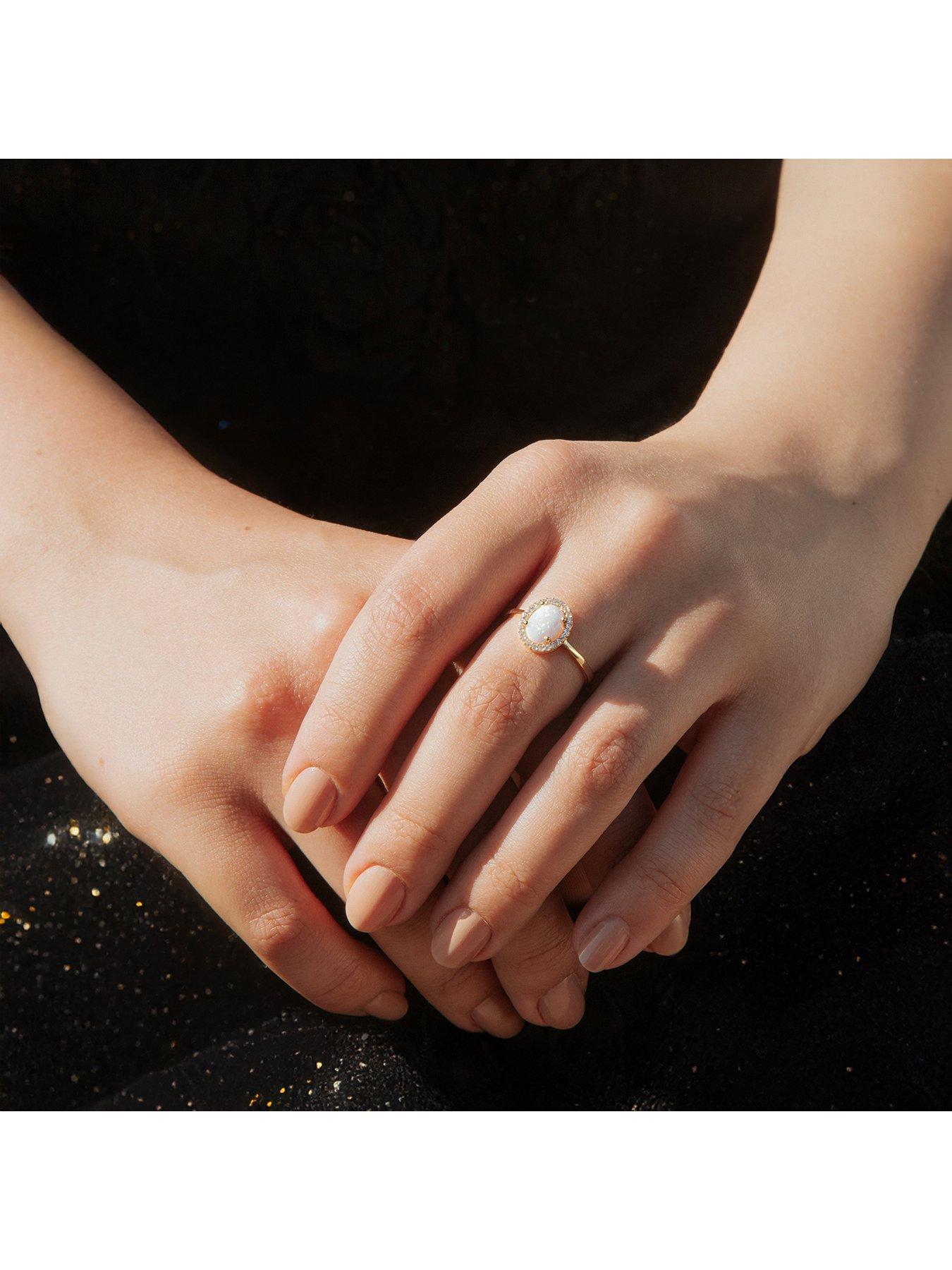 Image 5 of 5 of The Love Collection 9ct Yellow Gold CZ and Oval Synthetic Opal Halo Ring