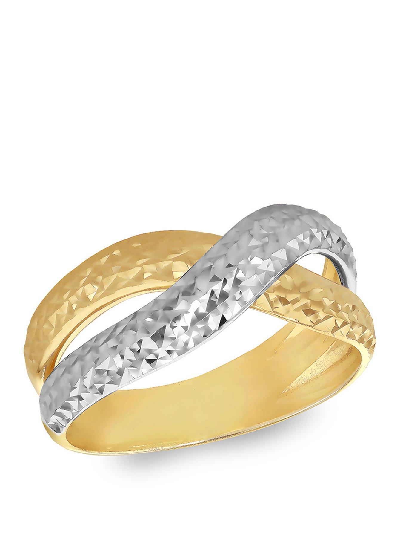 the-love-collection-9ct-2-colour-gold-diamond-cut-crossover-ringfront