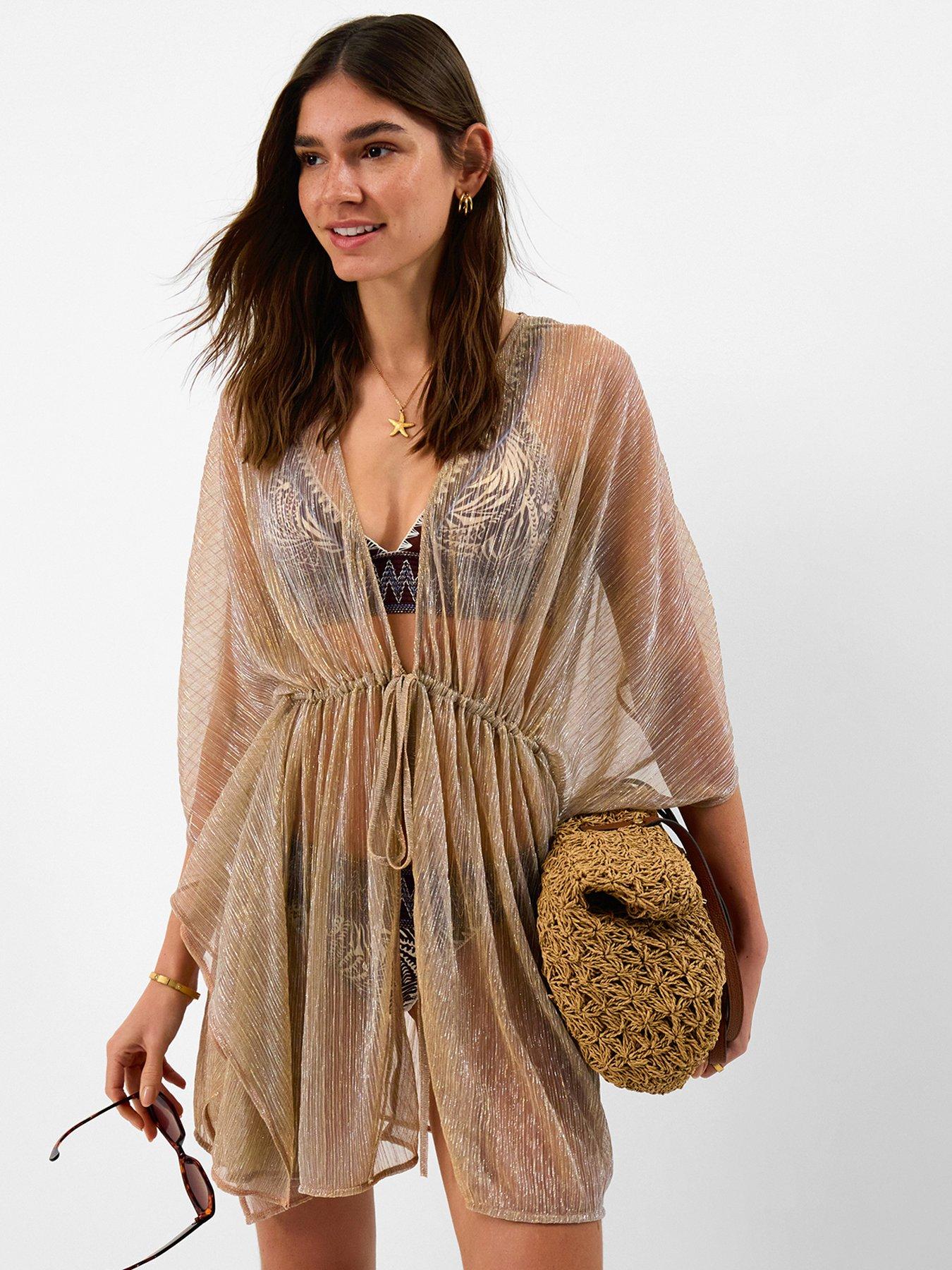 Image 1 of 5 of Accessorize Shimmer Mini Kaftan - Gold