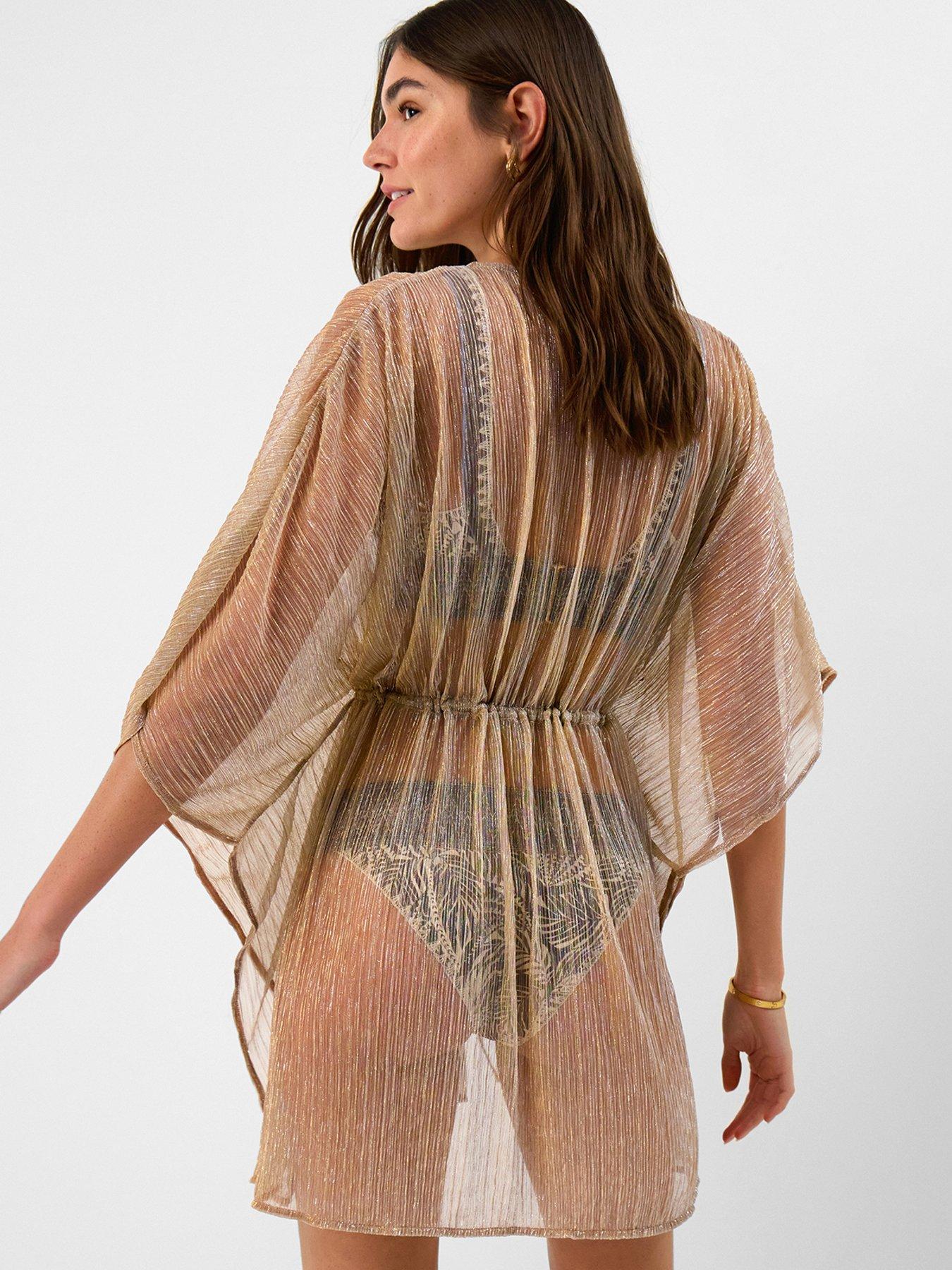 Image 2 of 5 of Accessorize Shimmer Mini Kaftan - Gold