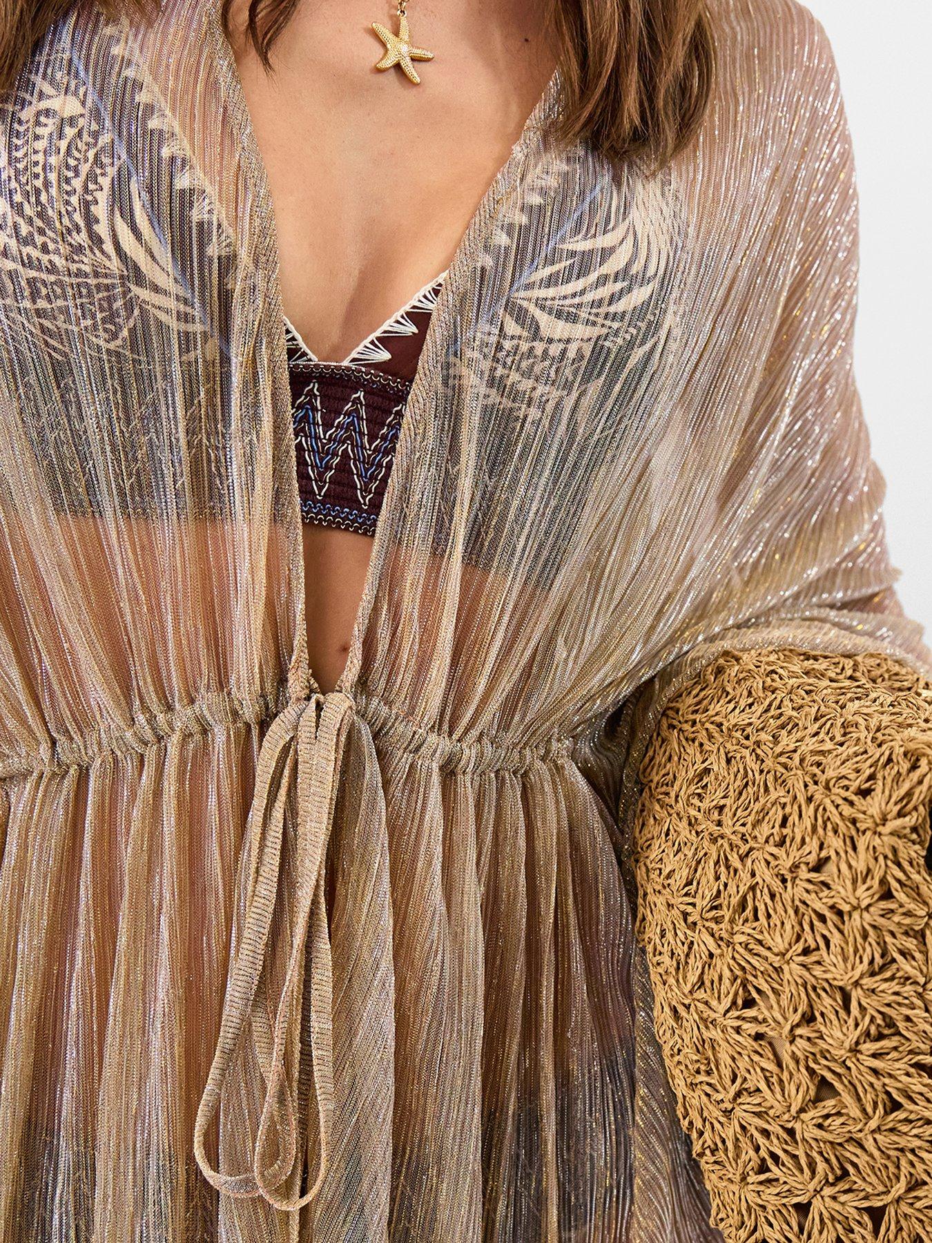 Image 4 of 5 of Accessorize Shimmer Mini Kaftan - Gold