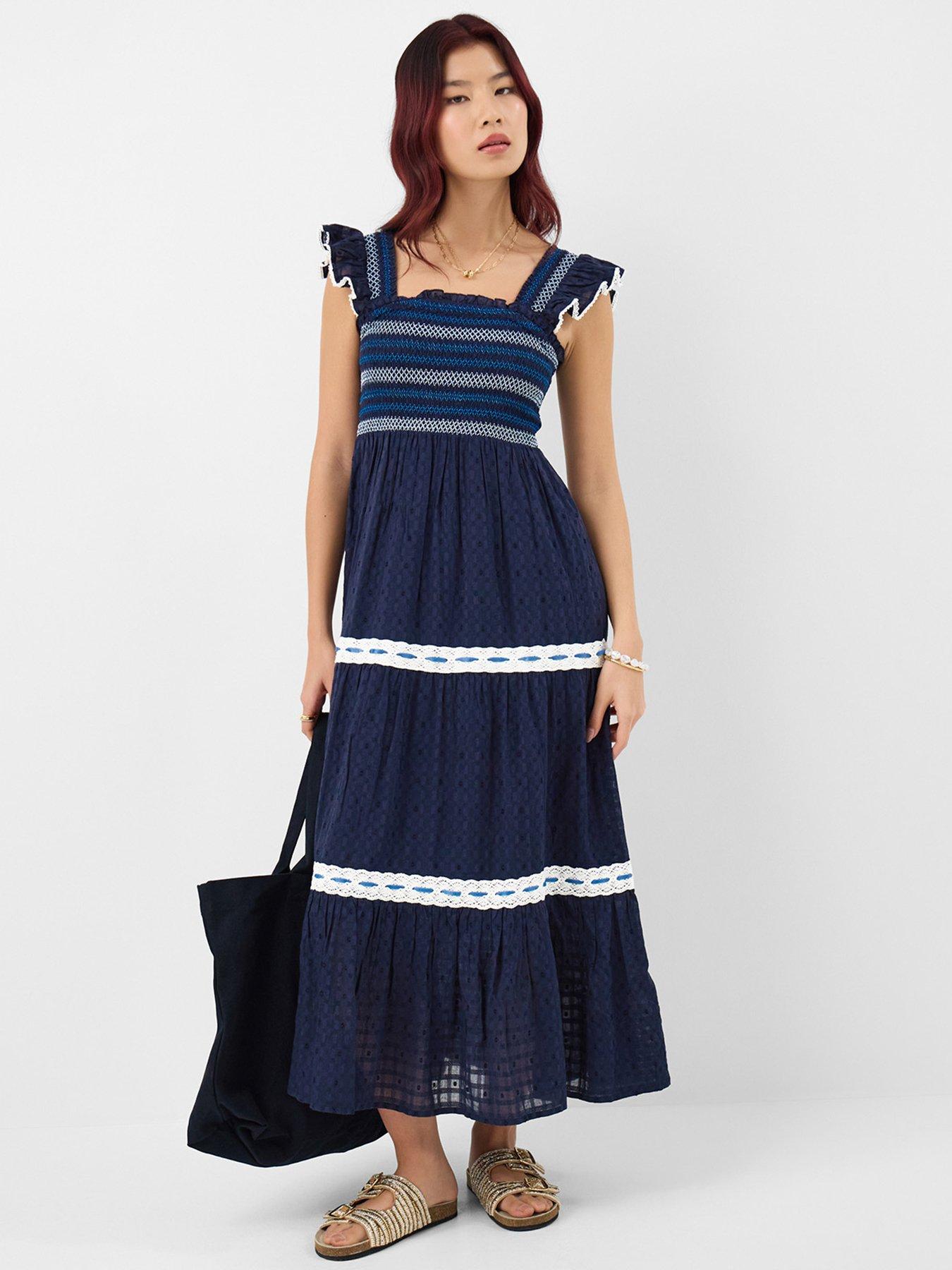 Image 1 of 4 of Accessorize Smocked Lace Midi Dress