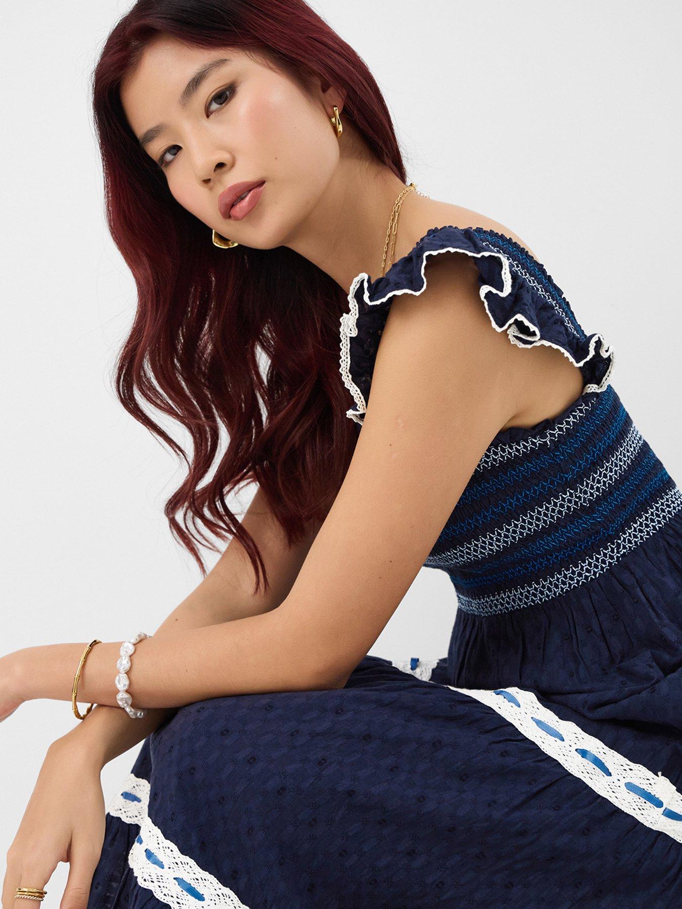 Image 3 of 4 of Accessorize Smocked Lace Midi Dress