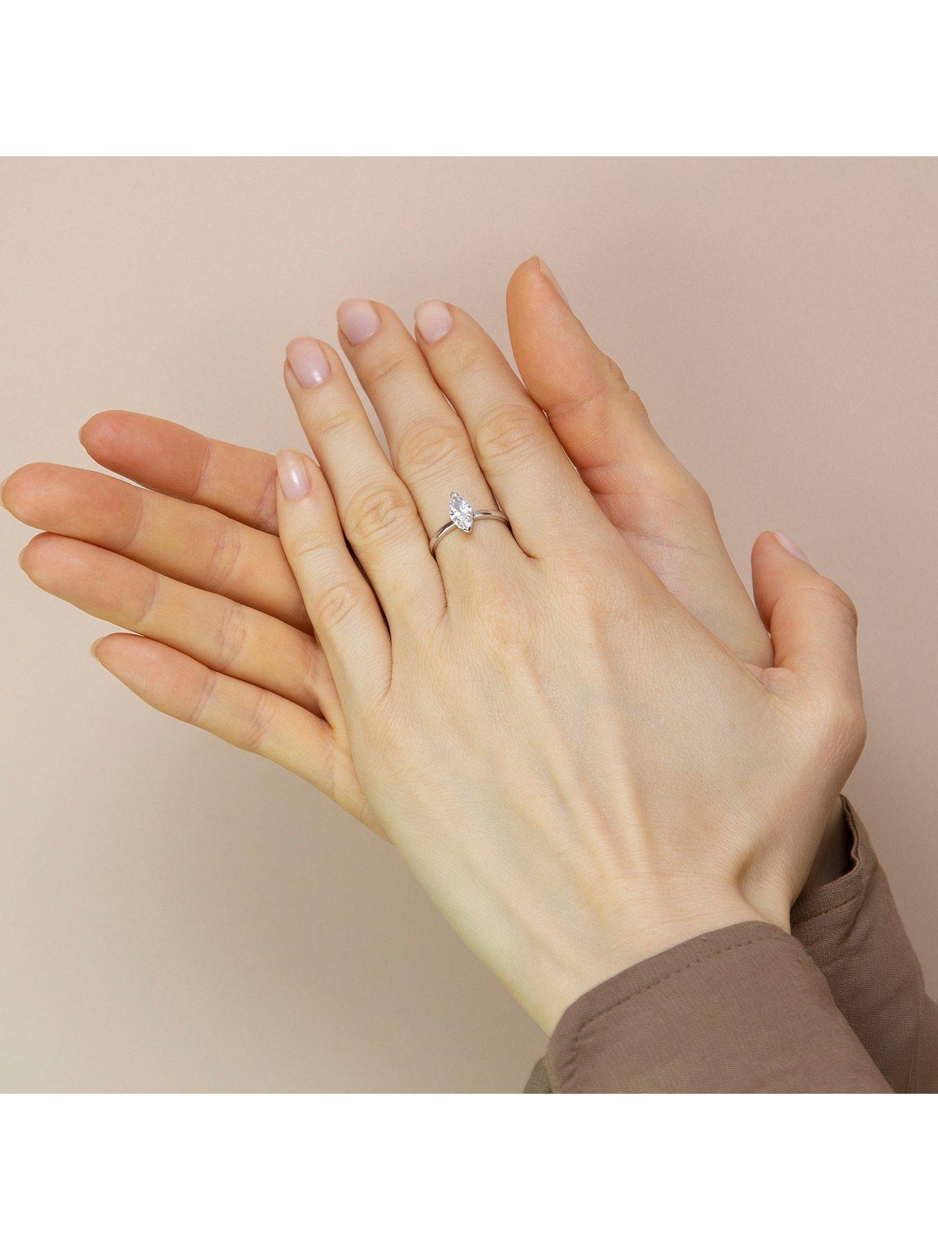 Image 4 of 5 of The Love Collection 9ct White Gold 5mm Marquise Cubic Zirconia Ring