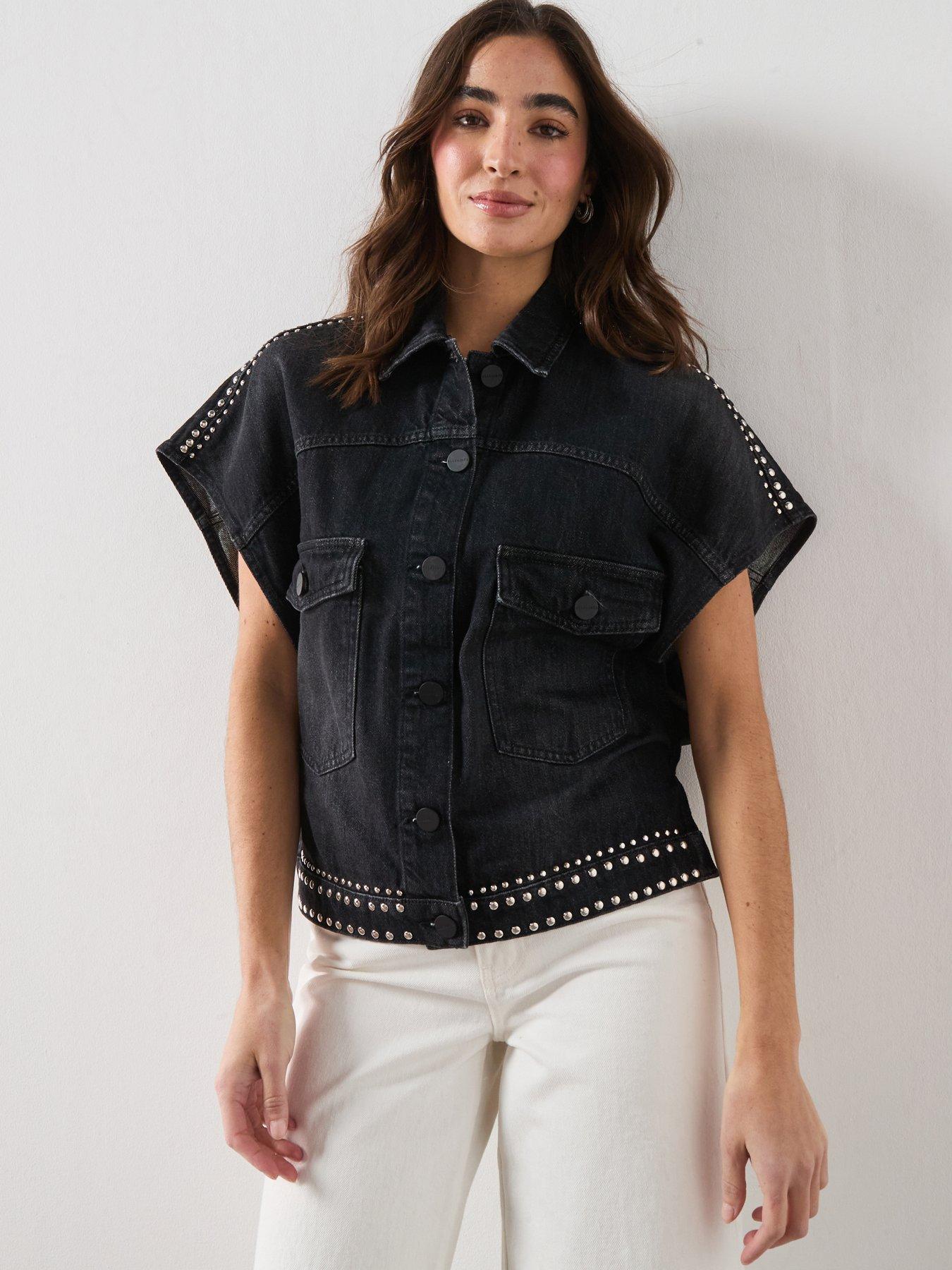 AllSaints Alba Stud Short Sleeve Shirt - Black