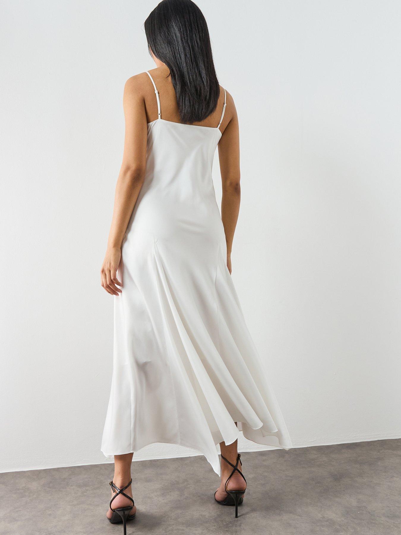 Image 2 of 7 of AllSaints Ava Strappy Satin Midi Dress - White