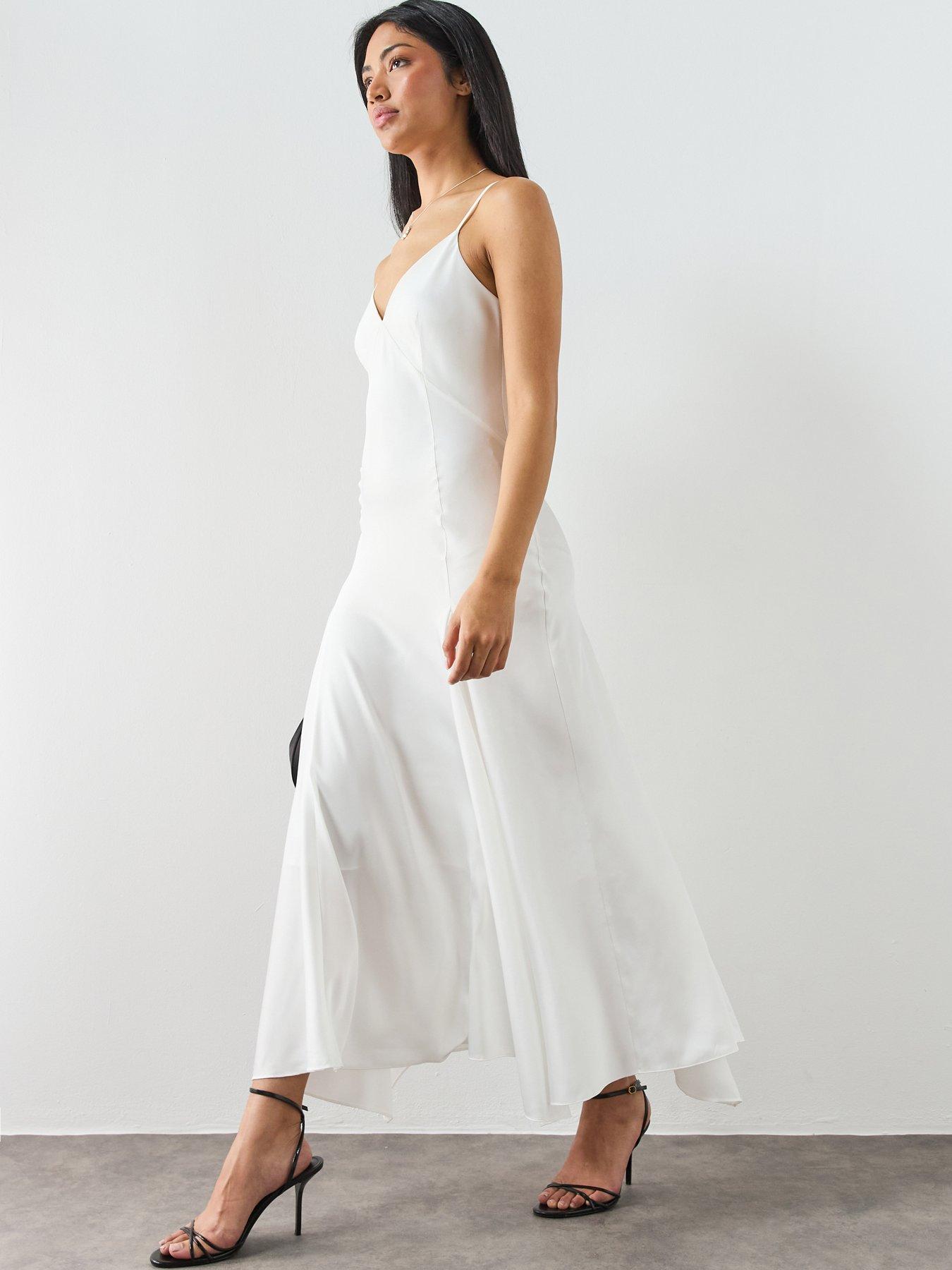 Image 3 of 7 of AllSaints Ava Strappy Satin Midi Dress - White