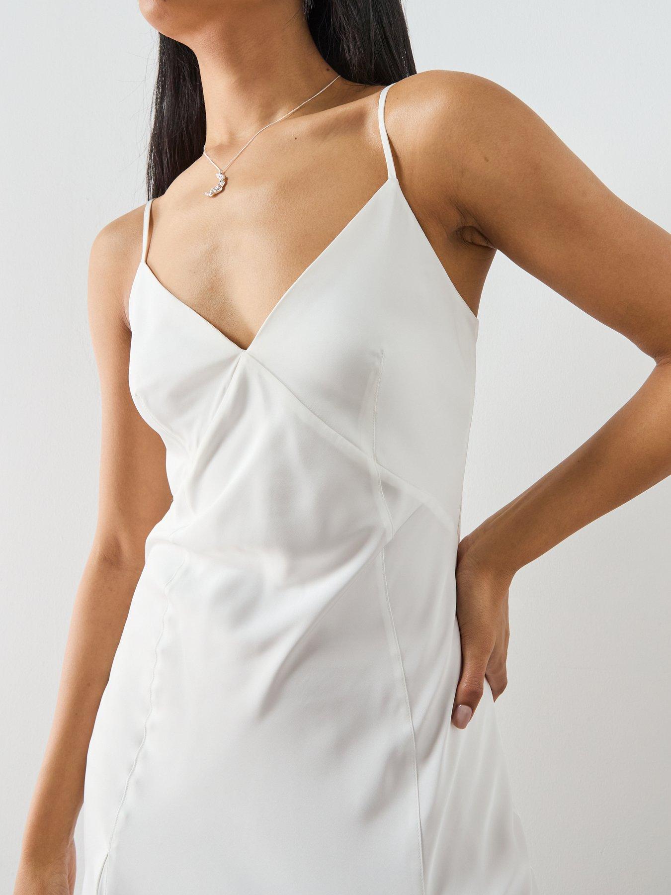 Image 4 of 7 of AllSaints Ava Strappy Satin Midi Dress - White