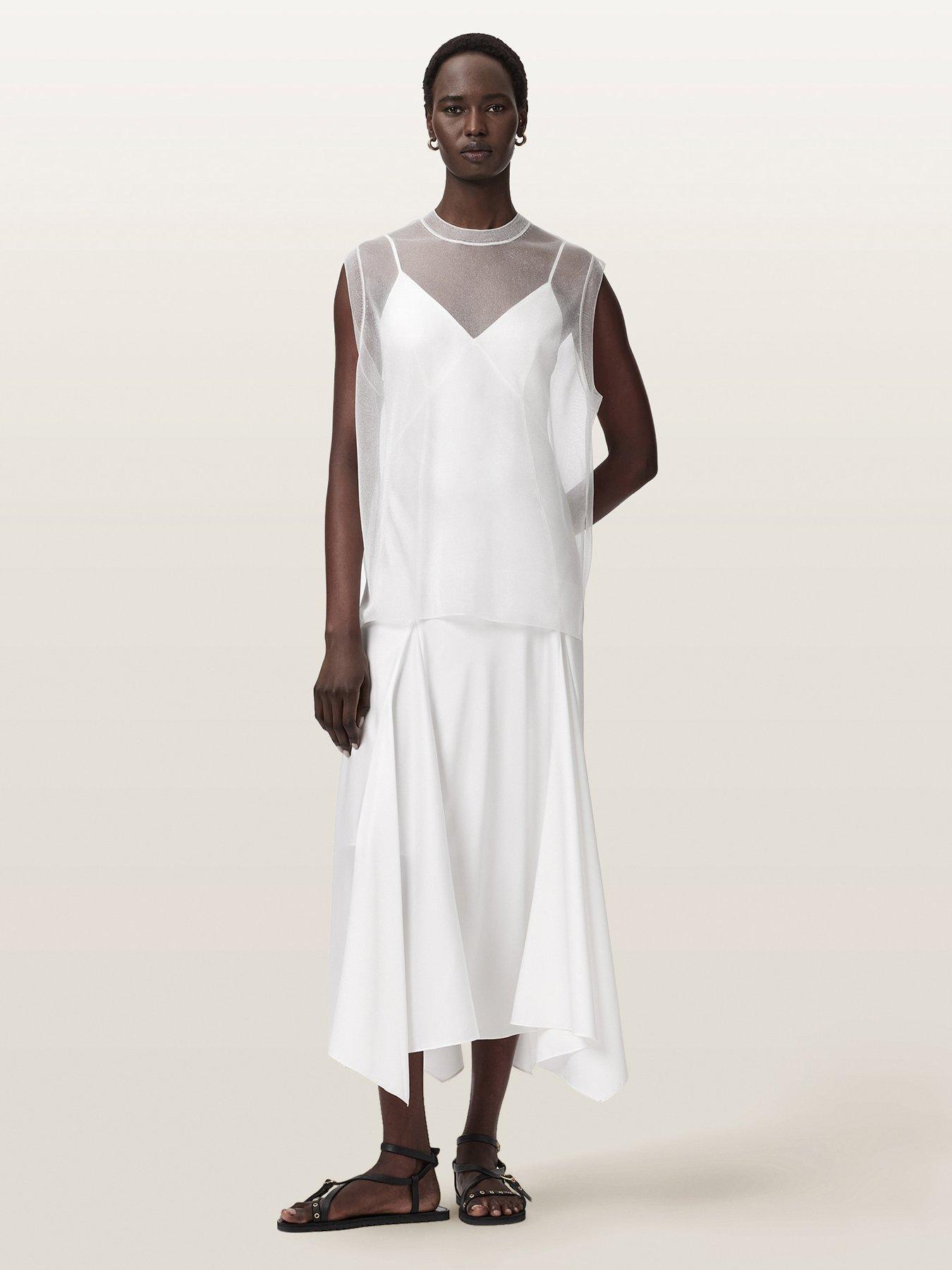 Image 6 of 7 of AllSaints Ava Strappy Satin Midi Dress - White