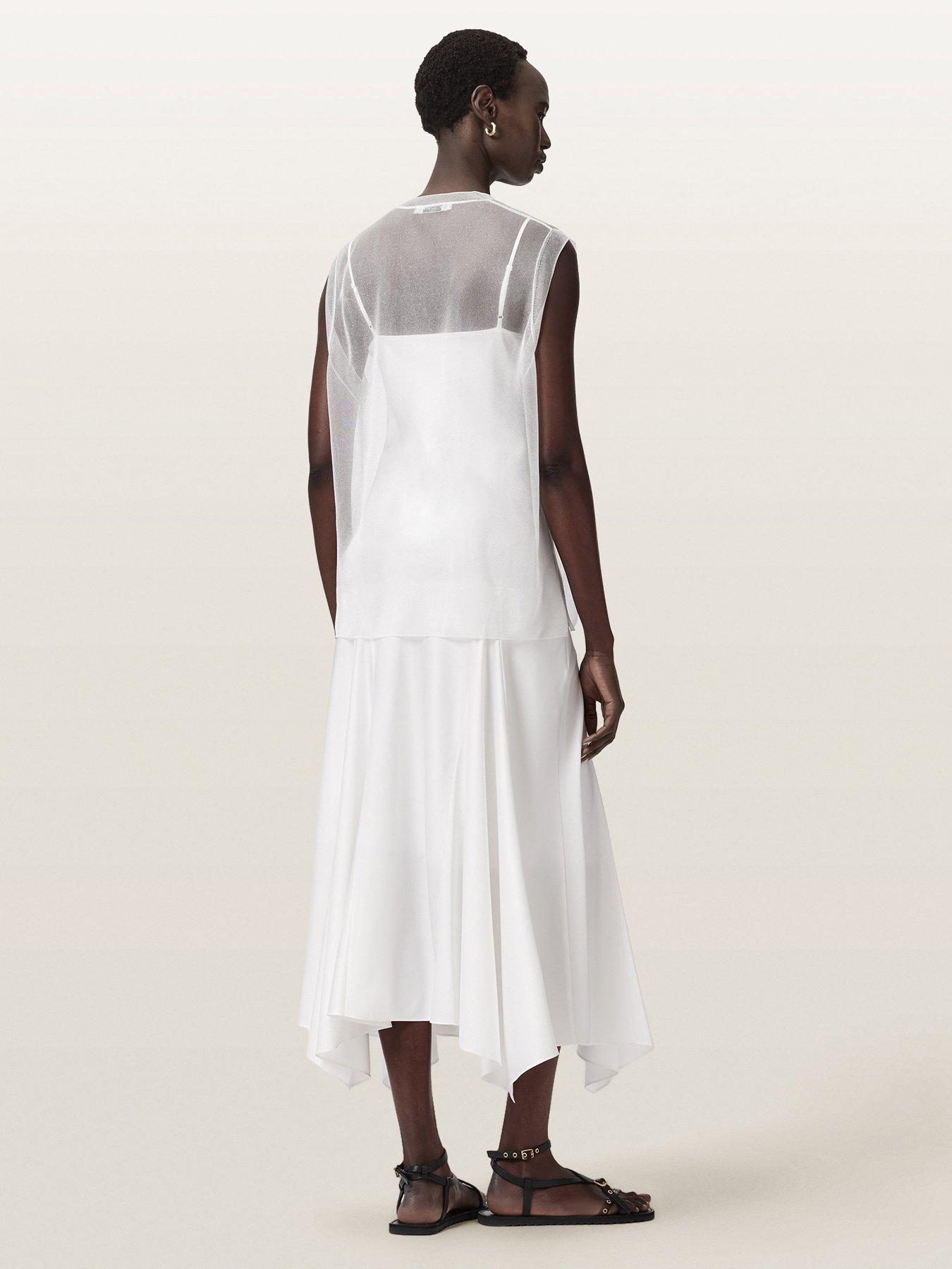 Image 7 of 7 of AllSaints Ava Strappy Satin Midi Dress - White