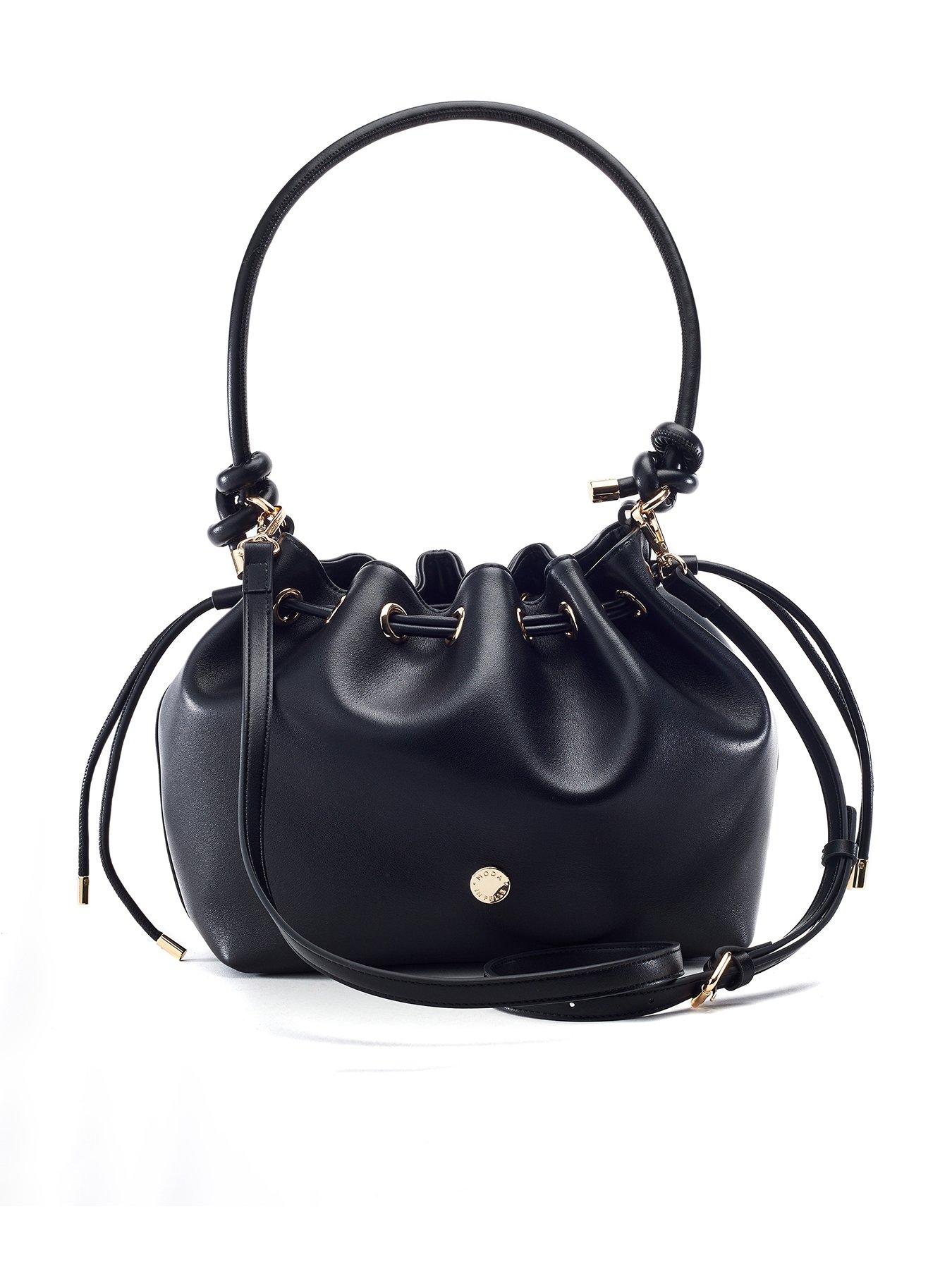 Image 1 of 3 of Moda In Pelle Ruched Eyelet Detail Knot Bag - Black