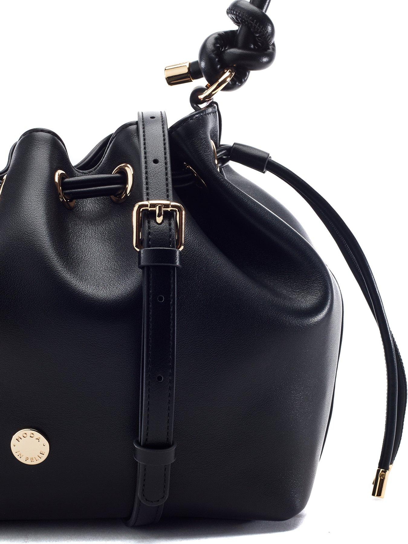 Image 2 of 3 of Moda In Pelle Ruched Eyelet Detail Knot Bag - Black