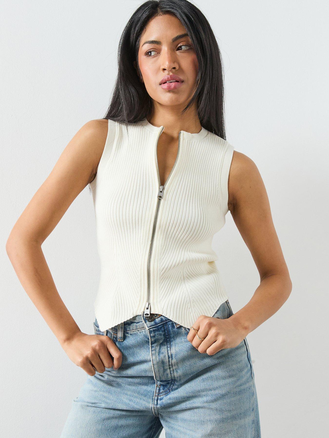 AllSaints Cruz Zip Waistcoat - White