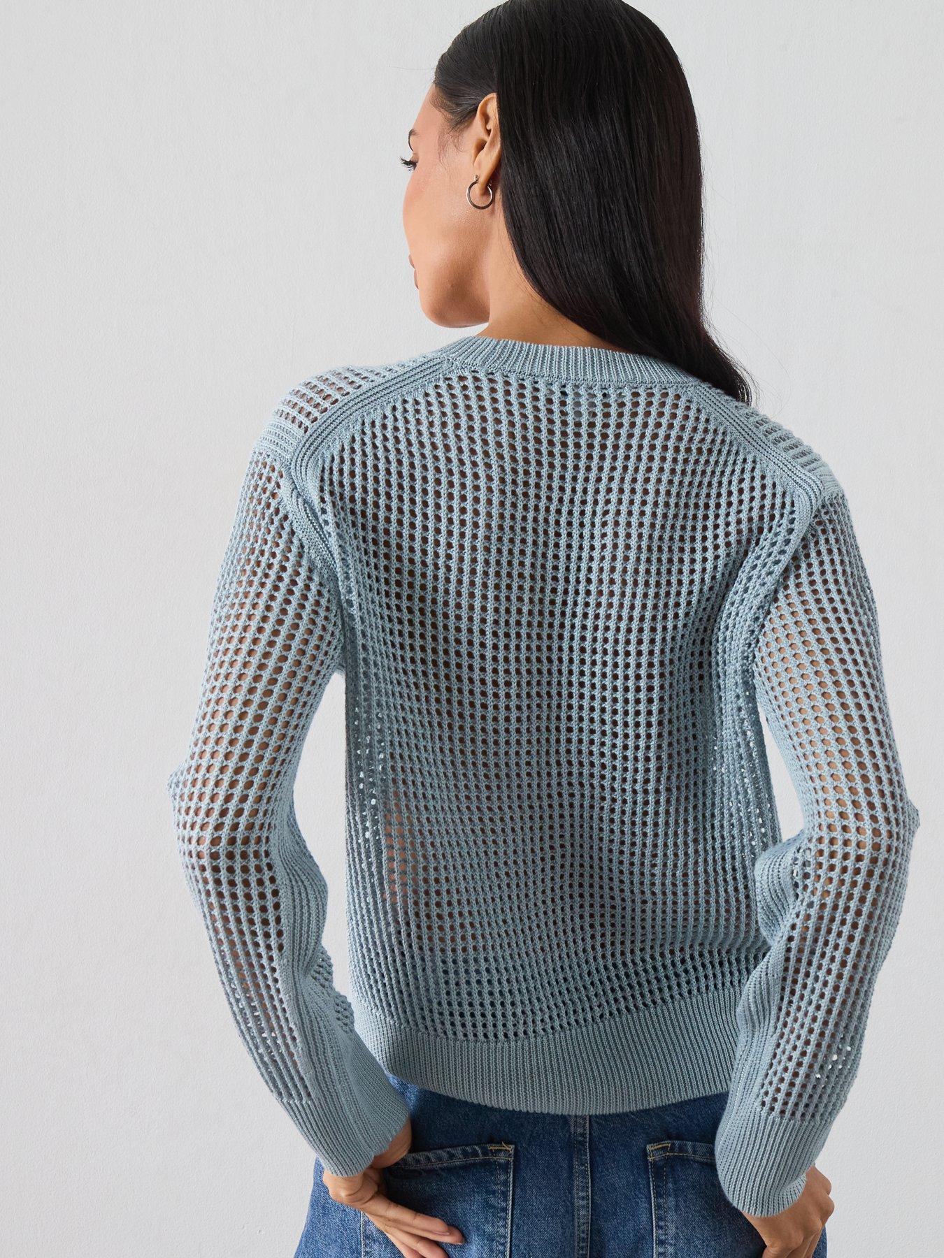 Image 2 of 6 of AllSaints Raelyn Relaxed Fit Open Stitch Jumper - Blue