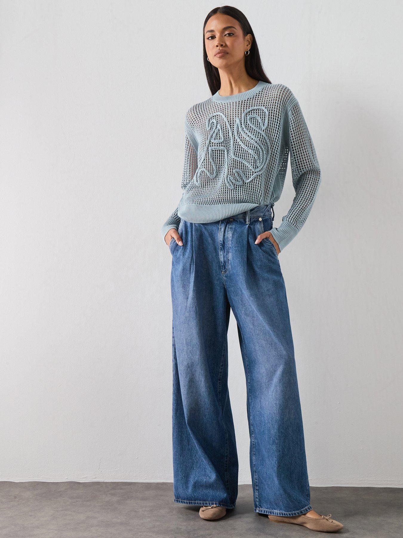 Image 3 of 6 of AllSaints Raelyn Relaxed Fit Open Stitch Jumper - Blue