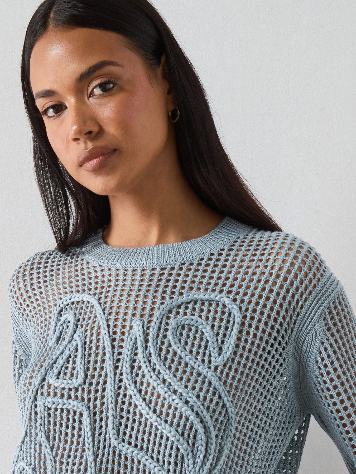 Image 4 of 6 of AllSaints Raelyn Relaxed Fit Open Stitch Jumper - Blue