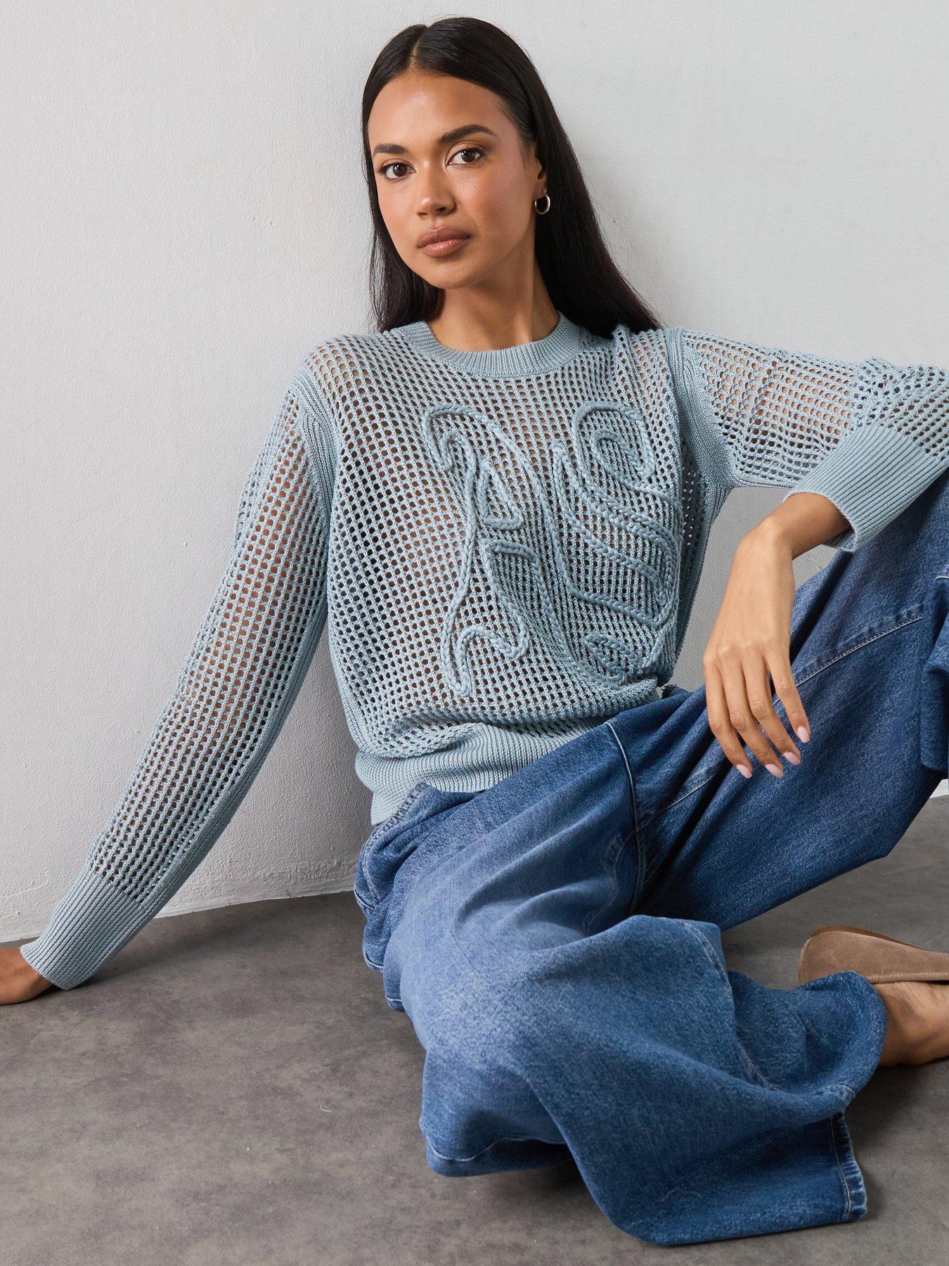 Image 5 of 6 of AllSaints Raelyn Relaxed Fit Open Stitch Jumper - Blue