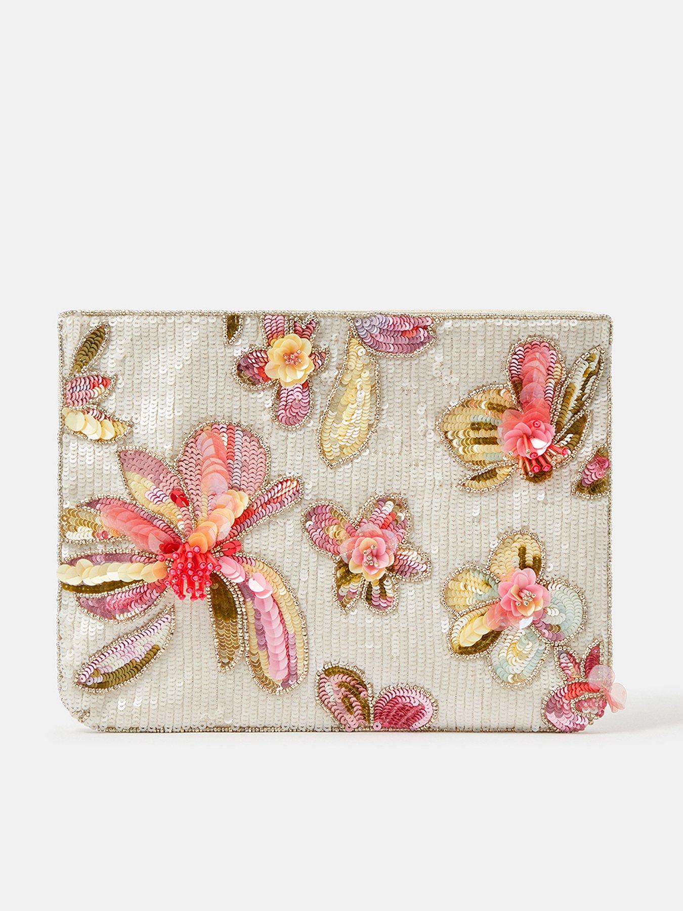 Image 1 of 5 of Accessorize Floral Sequin Clutch Bag