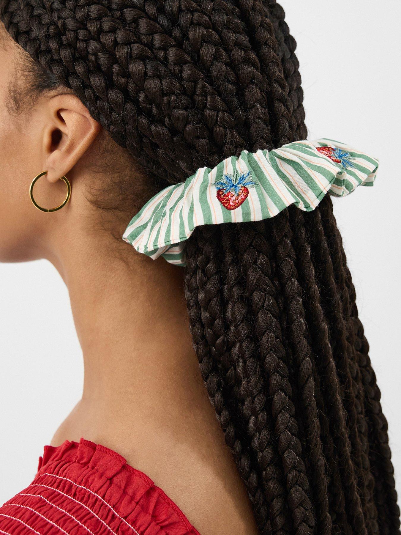 Image 2 of 3 of Accessorize Strawberry Embroidered Stripe Scrunchie