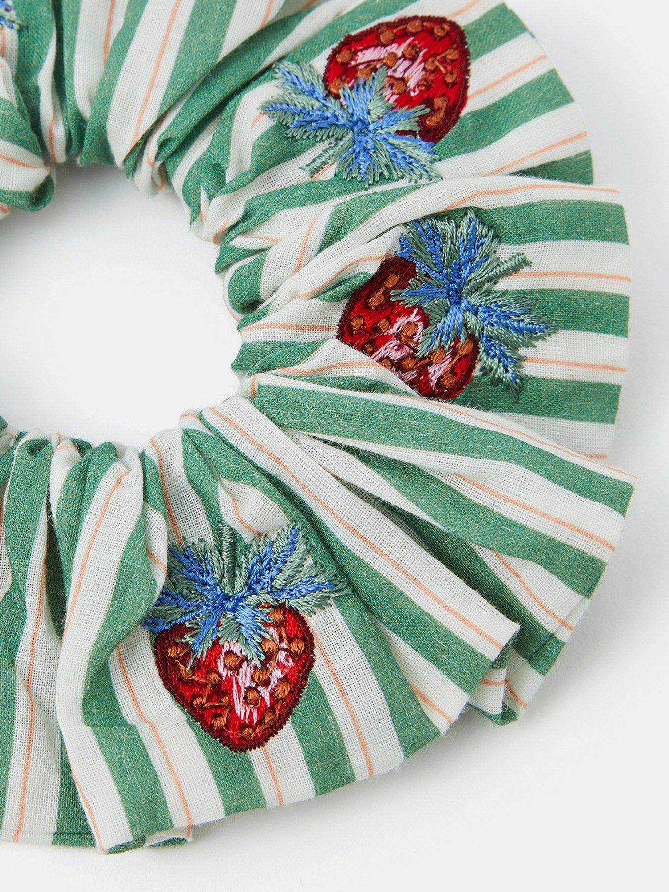 Image 3 of 3 of Accessorize Strawberry Embroidered Stripe Scrunchie