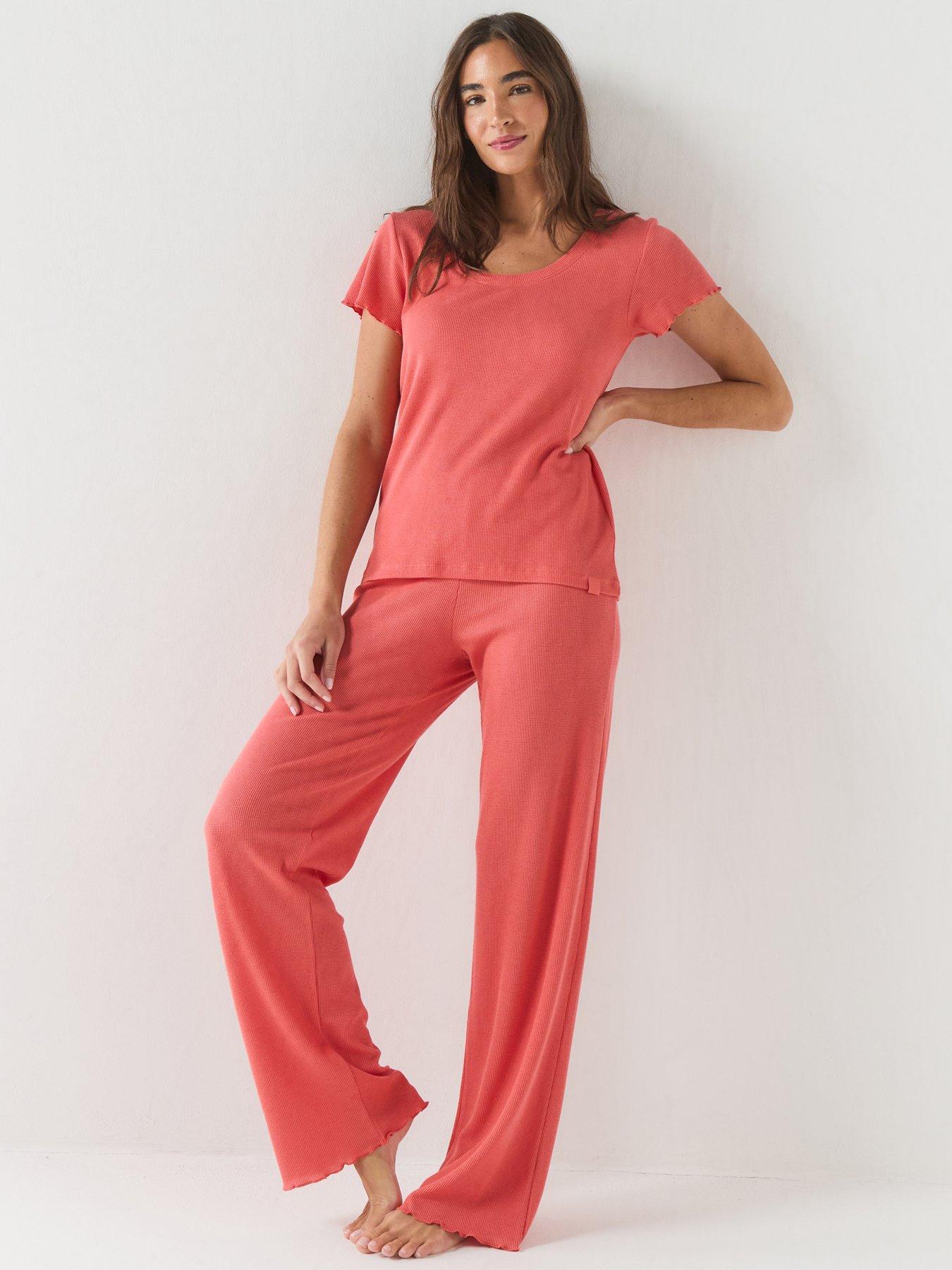 Image 1 of 5 of BOSS Womens Waffle Cotton Blend Stretch Pyjama Top - Orange
