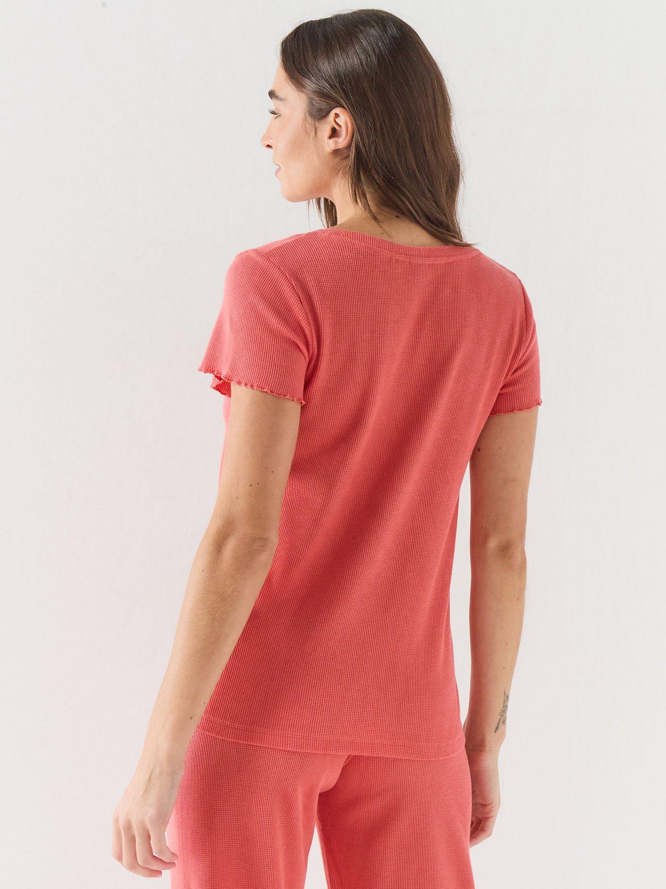 Image 2 of 5 of BOSS Womens Waffle Cotton Blend Stretch Pyjama Top - Orange