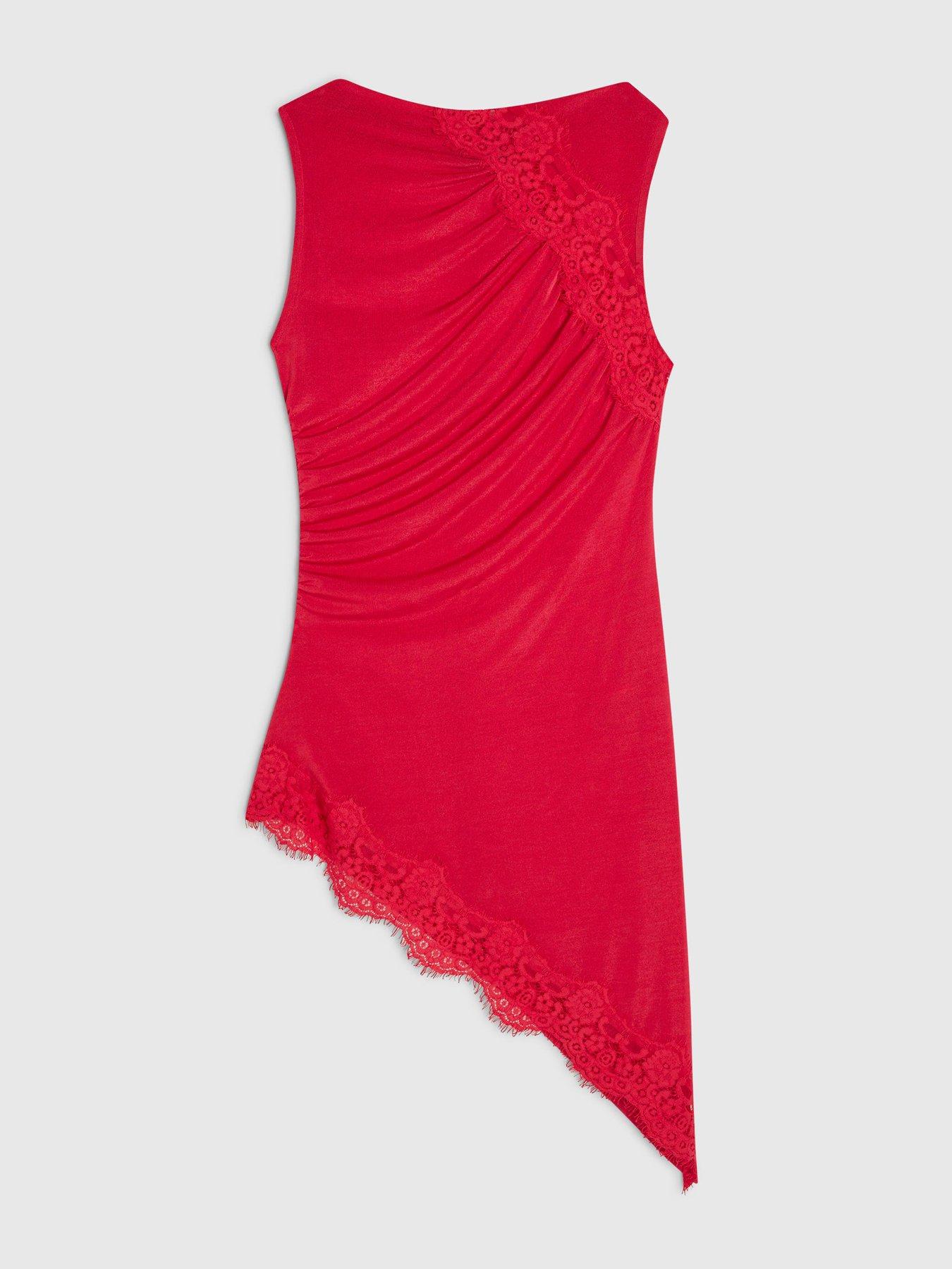 Image 5 of 6 of River Island Sl Lace Trim Asym Tunic - Pink