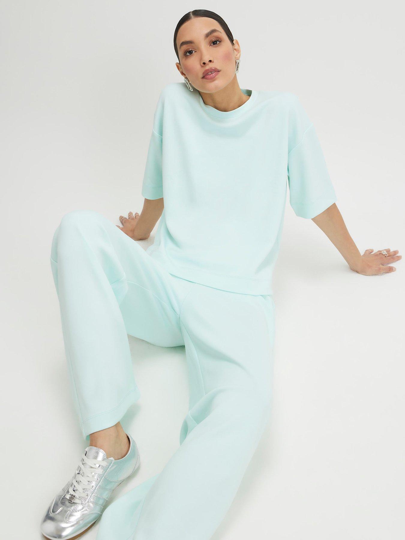Image 3 of 6 of River Island High Waist Neo Premium Co-ord Wide Leg Jogger - Green