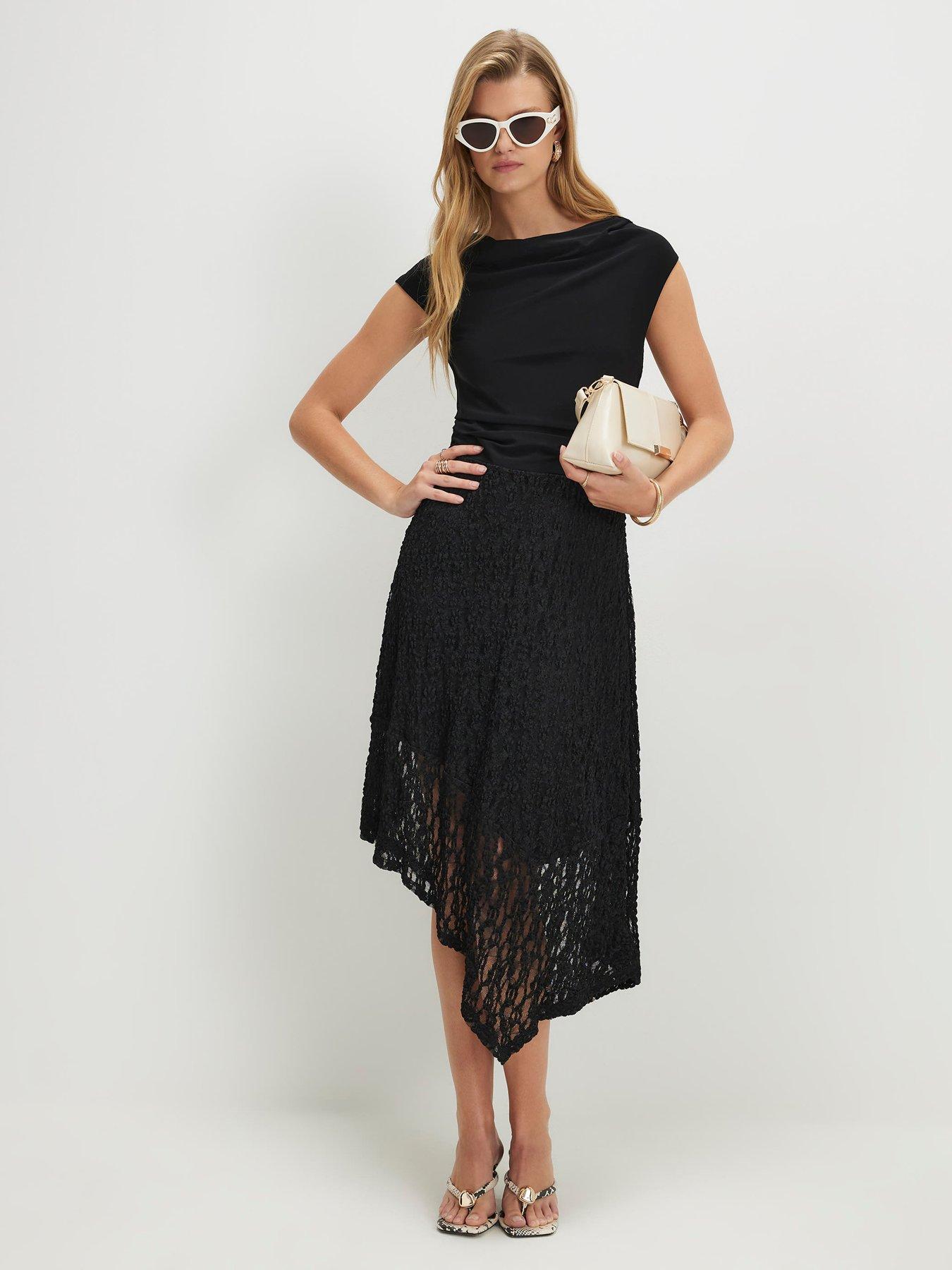 Image 1 of 5 of River Island Lace Skirt Hybrid Drape Dress - Black