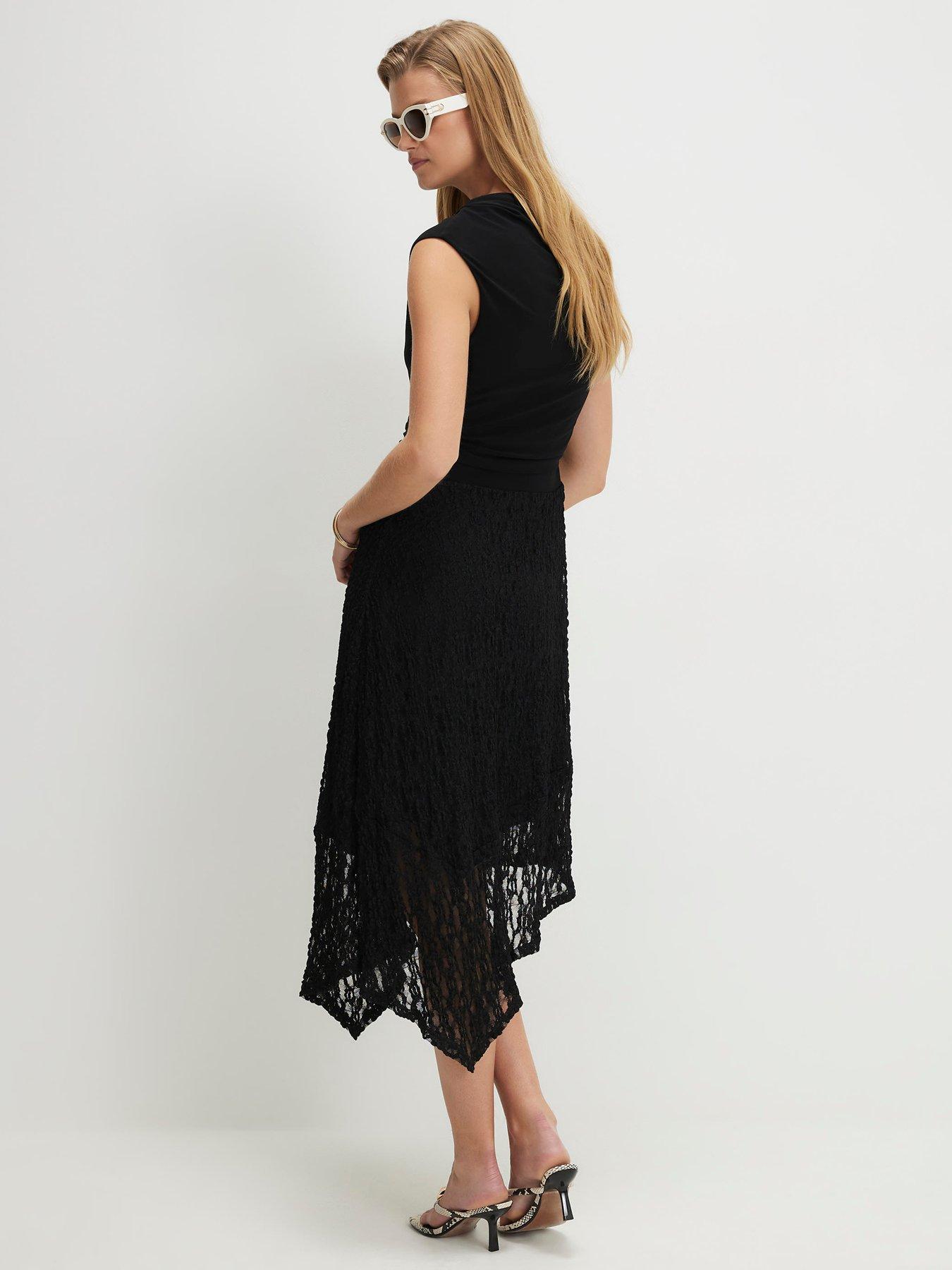 Image 2 of 5 of River Island Lace Skirt Hybrid Drape Dress - Black