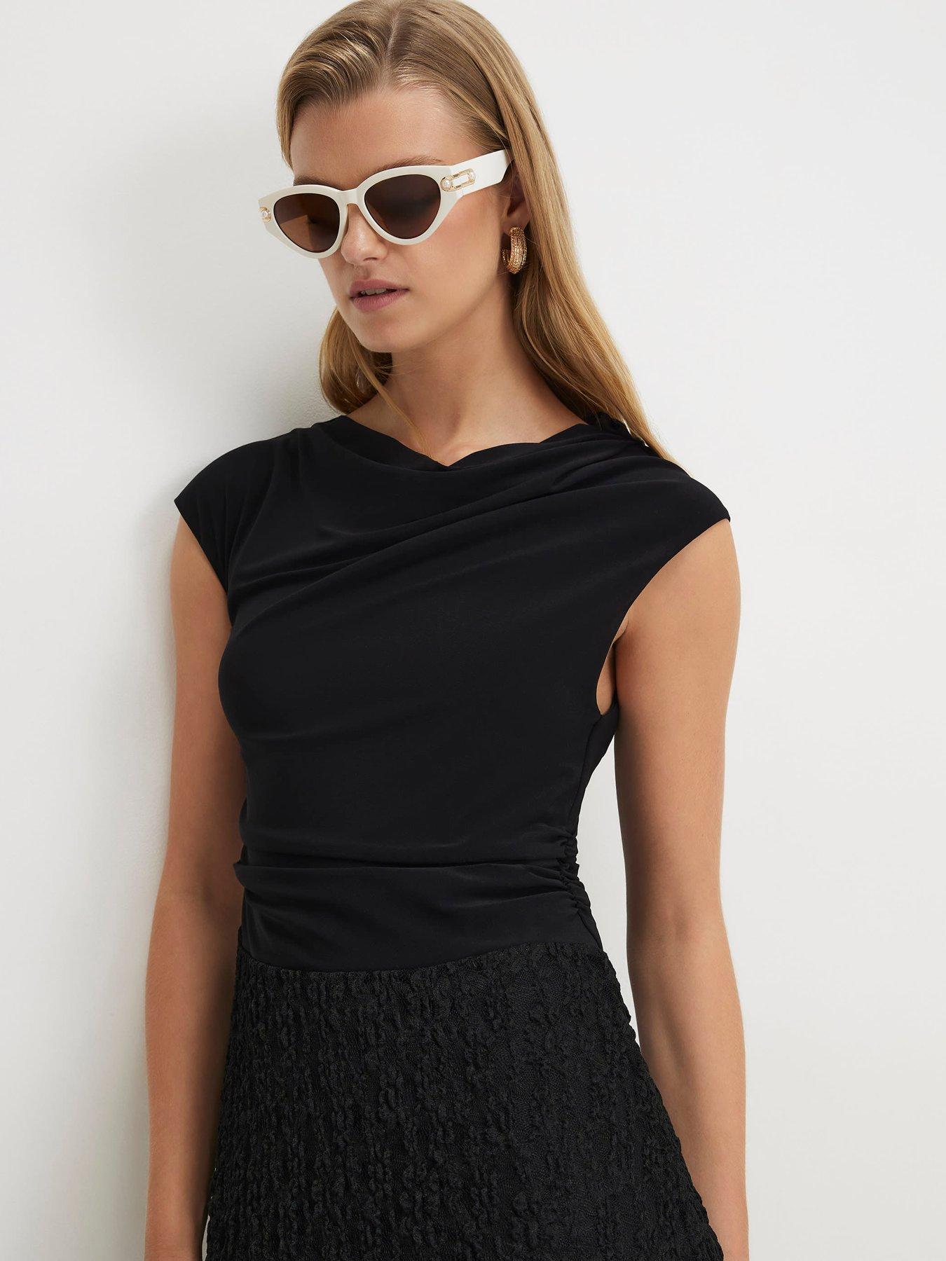 Image 4 of 5 of River Island Lace Skirt Hybrid Drape Dress - Black