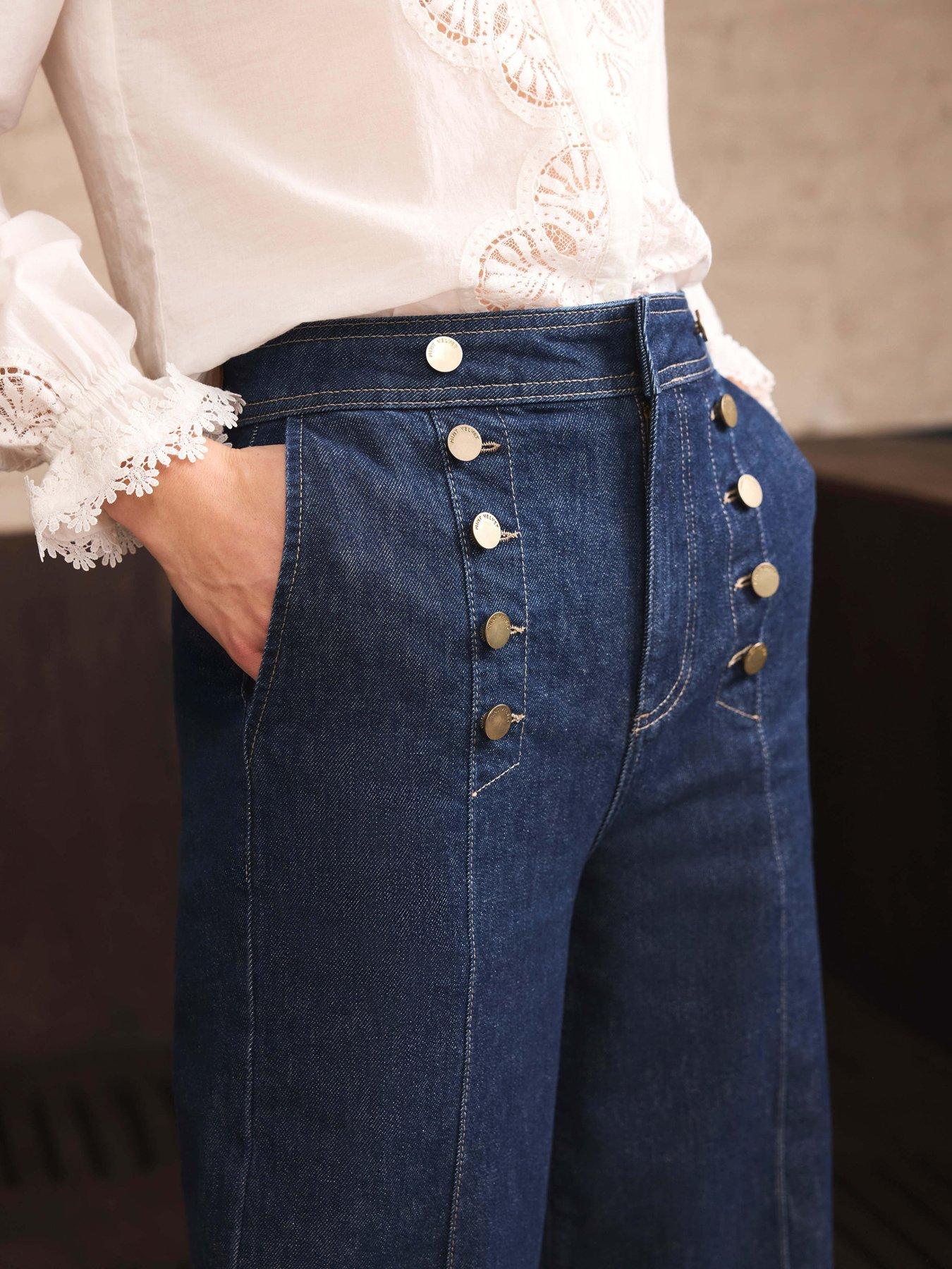 Image 4 of 6 of Mint Velvet Dark Indigo Button Front Jean