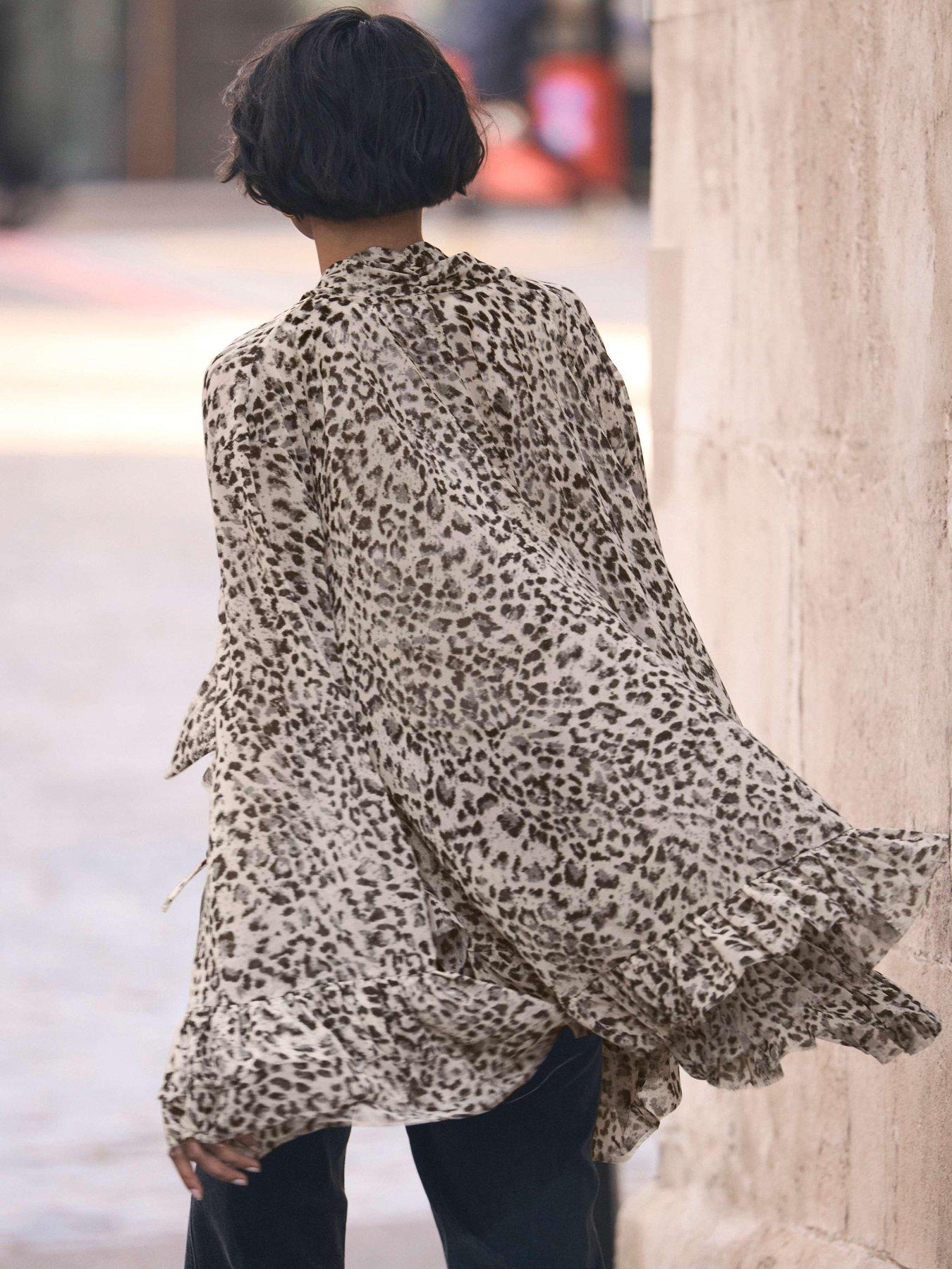Image 3 of 6 of Mint Velvet Leopard Print Ruffle Blouse - Cream
