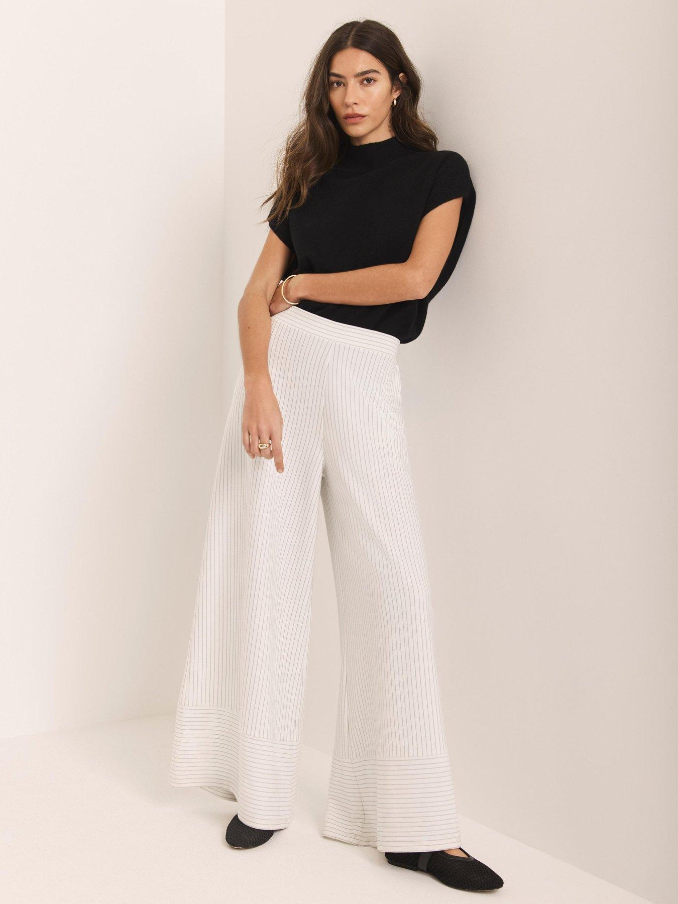 Mint Velvet Pinstripe Wide Trousers - Cream