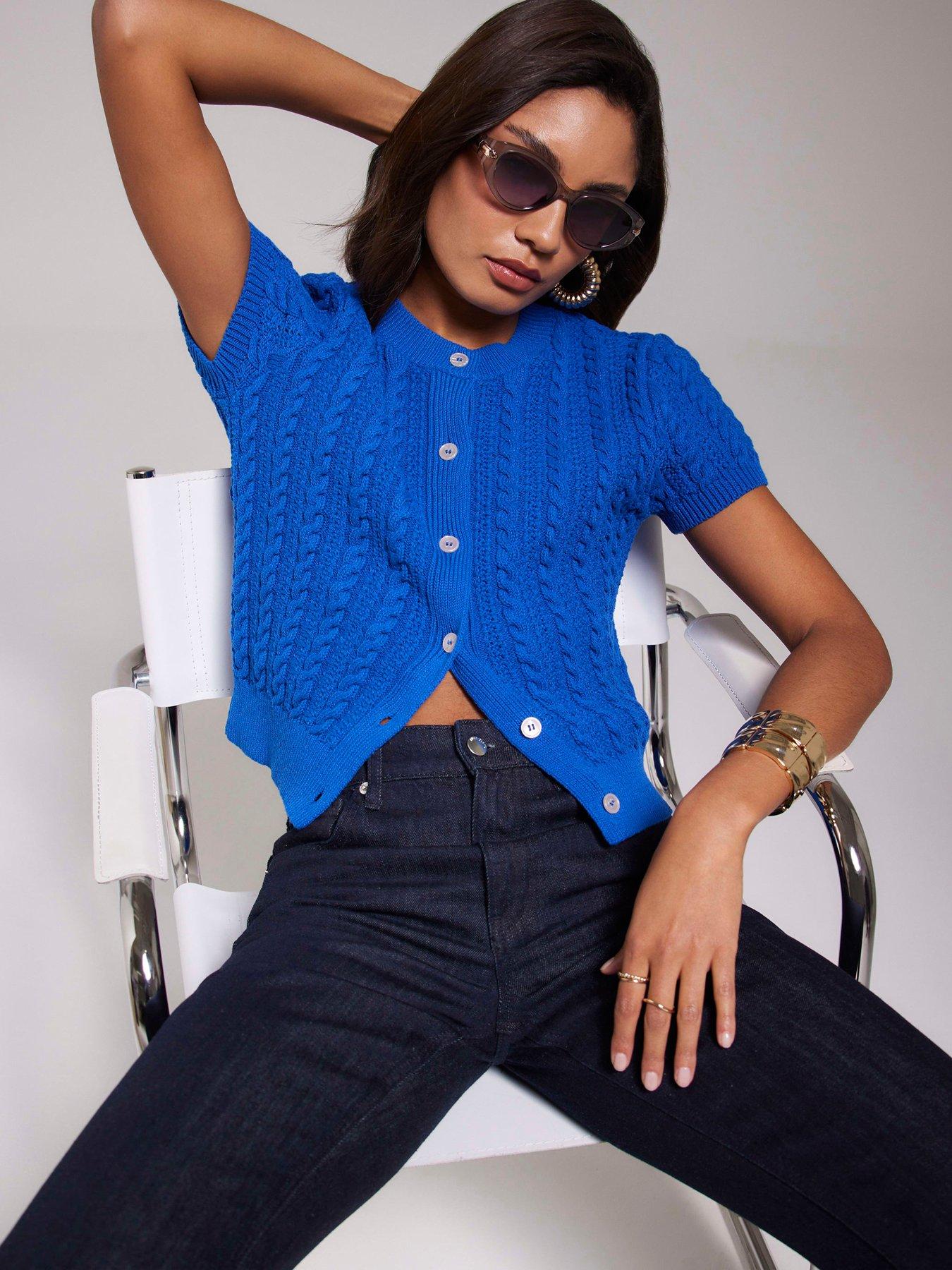River Island Cable Knit Button Up Top - Blue