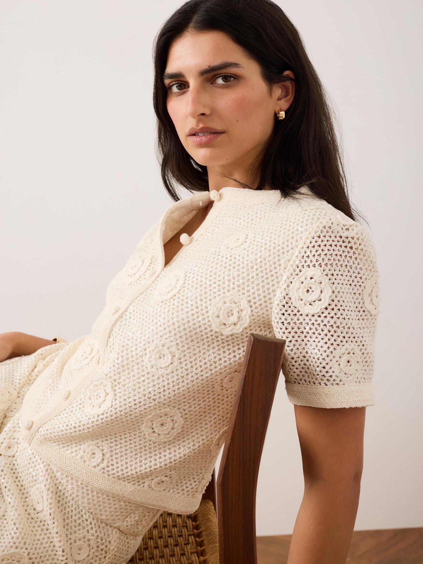 Image 3 of 6 of Mint Velvet Neutral Sequin Flower Top