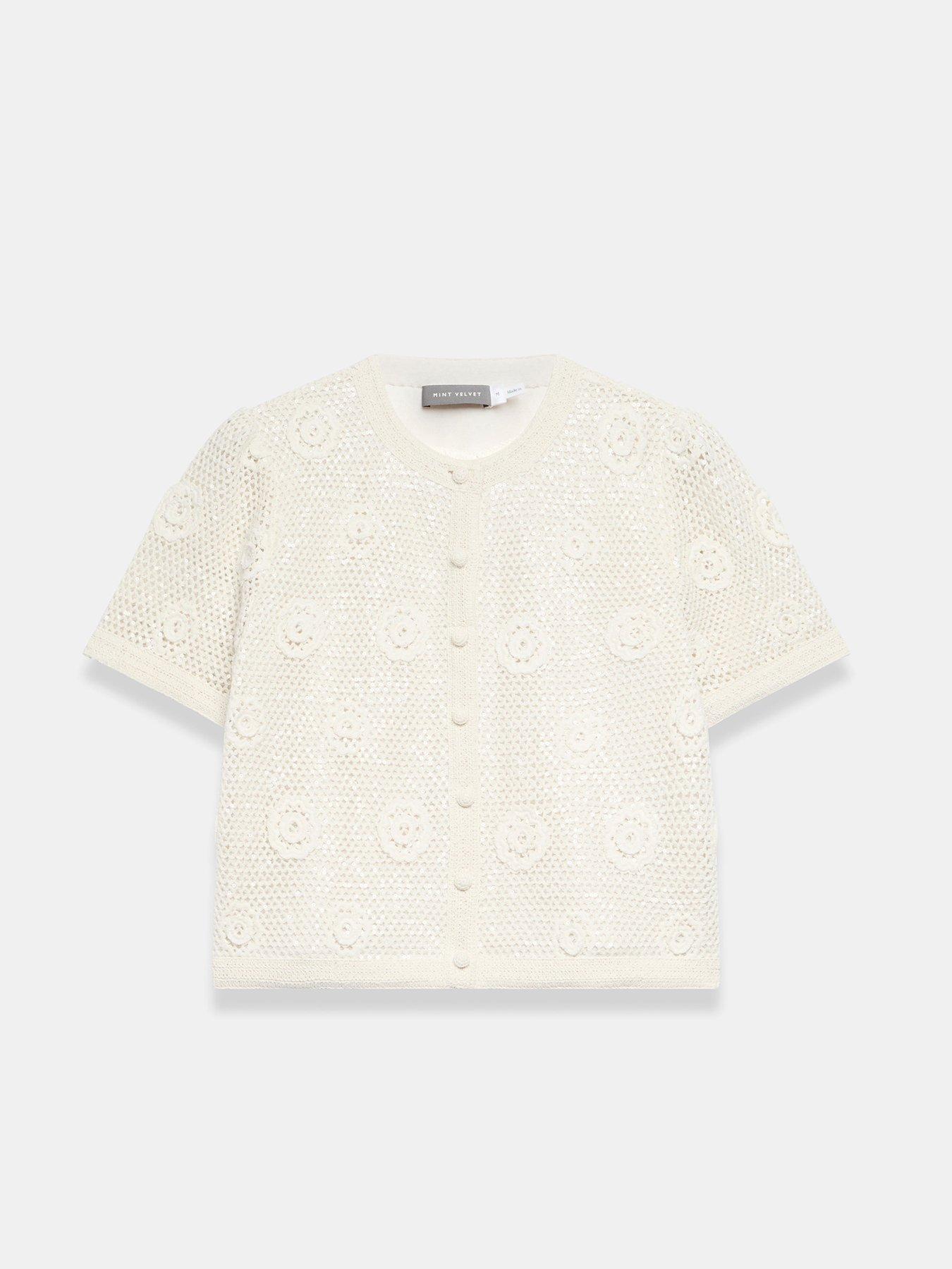 Image 5 of 6 of Mint Velvet Neutral Sequin Flower Top