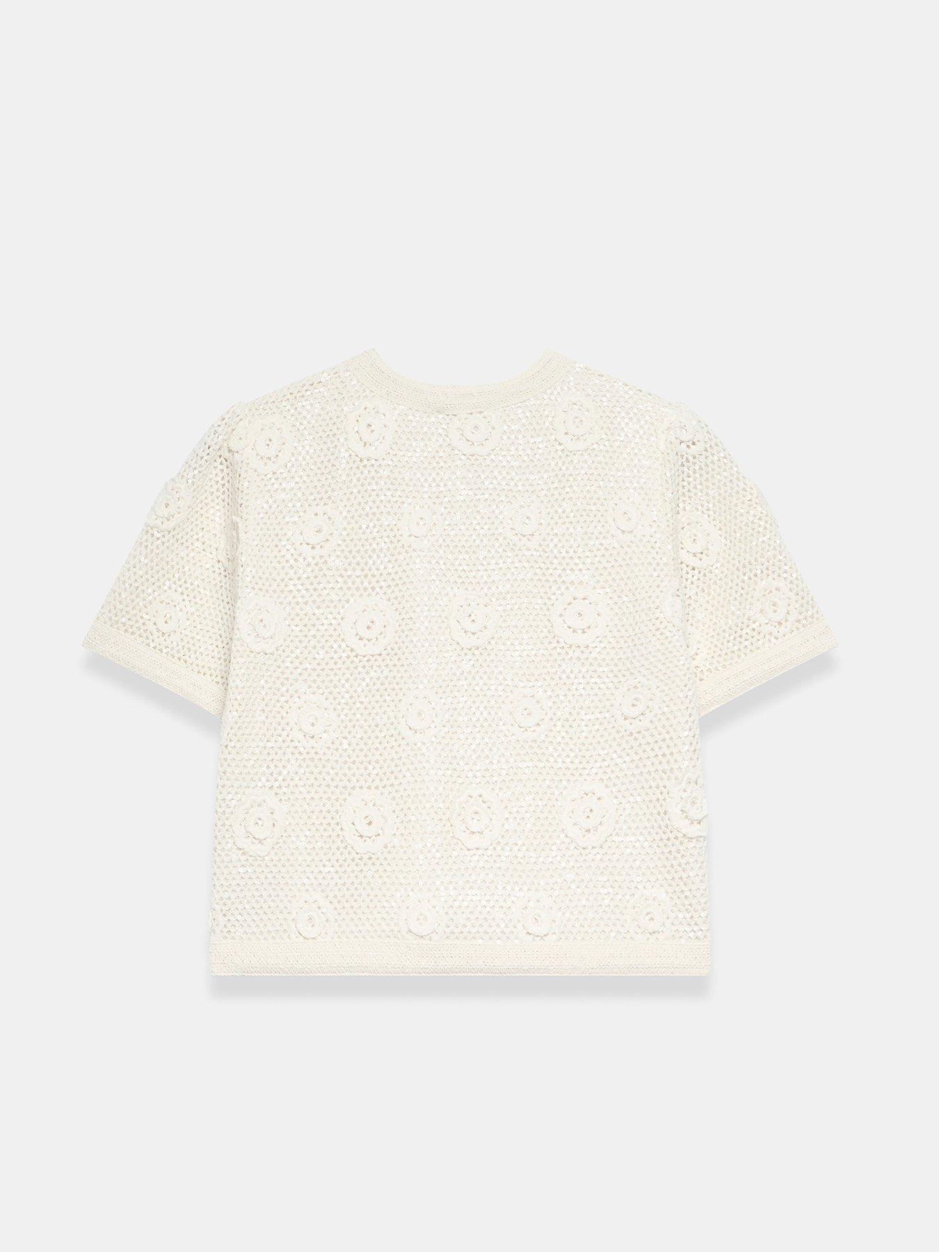 Image 6 of 6 of Mint Velvet Neutral Sequin Flower Top